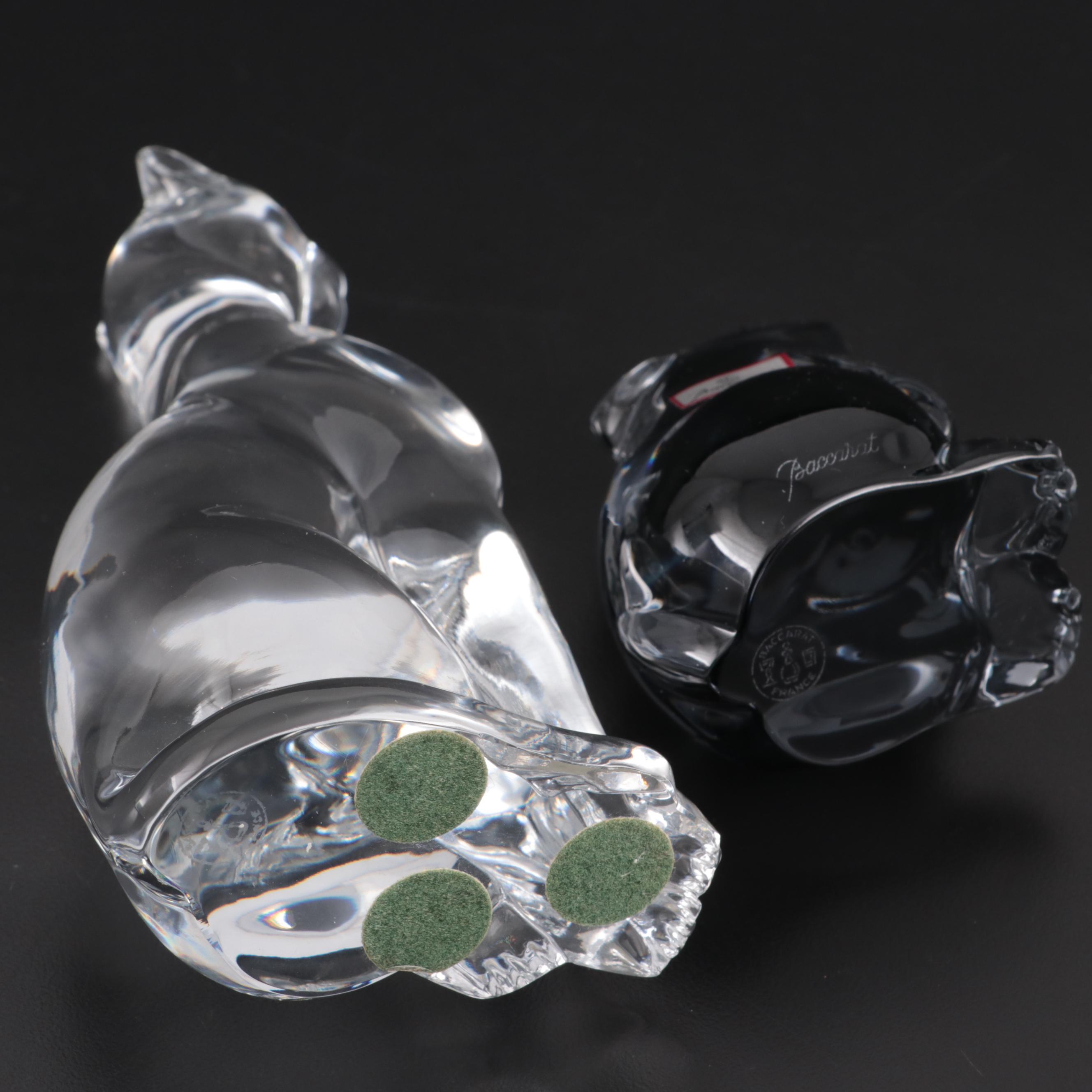 Baccarat "Egyptian Cat" and "Rabbit Sitting" Crystal Figurines
