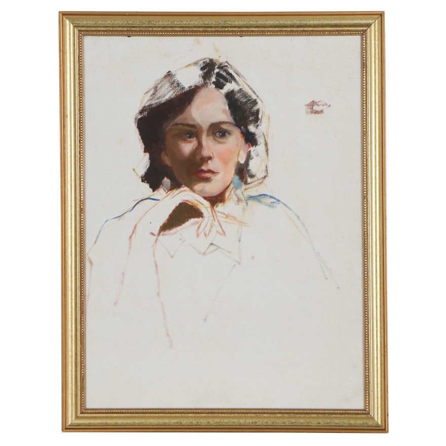 Ann Owen Oil Sketch of Woman, Late 20th Century
