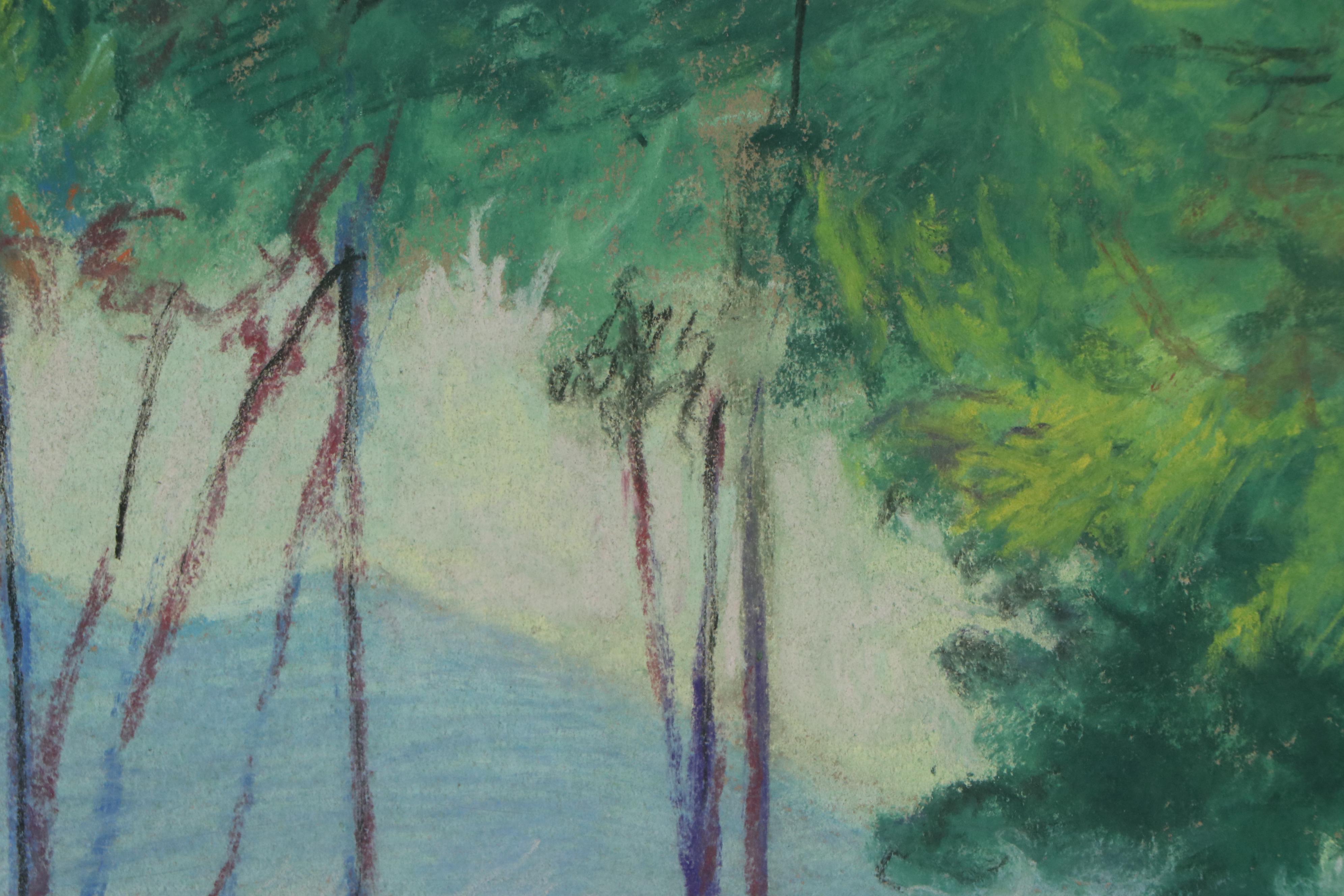 Rabbi Frederick Solomon Forested Landscape Pastel Drawings, Mid-20th Century