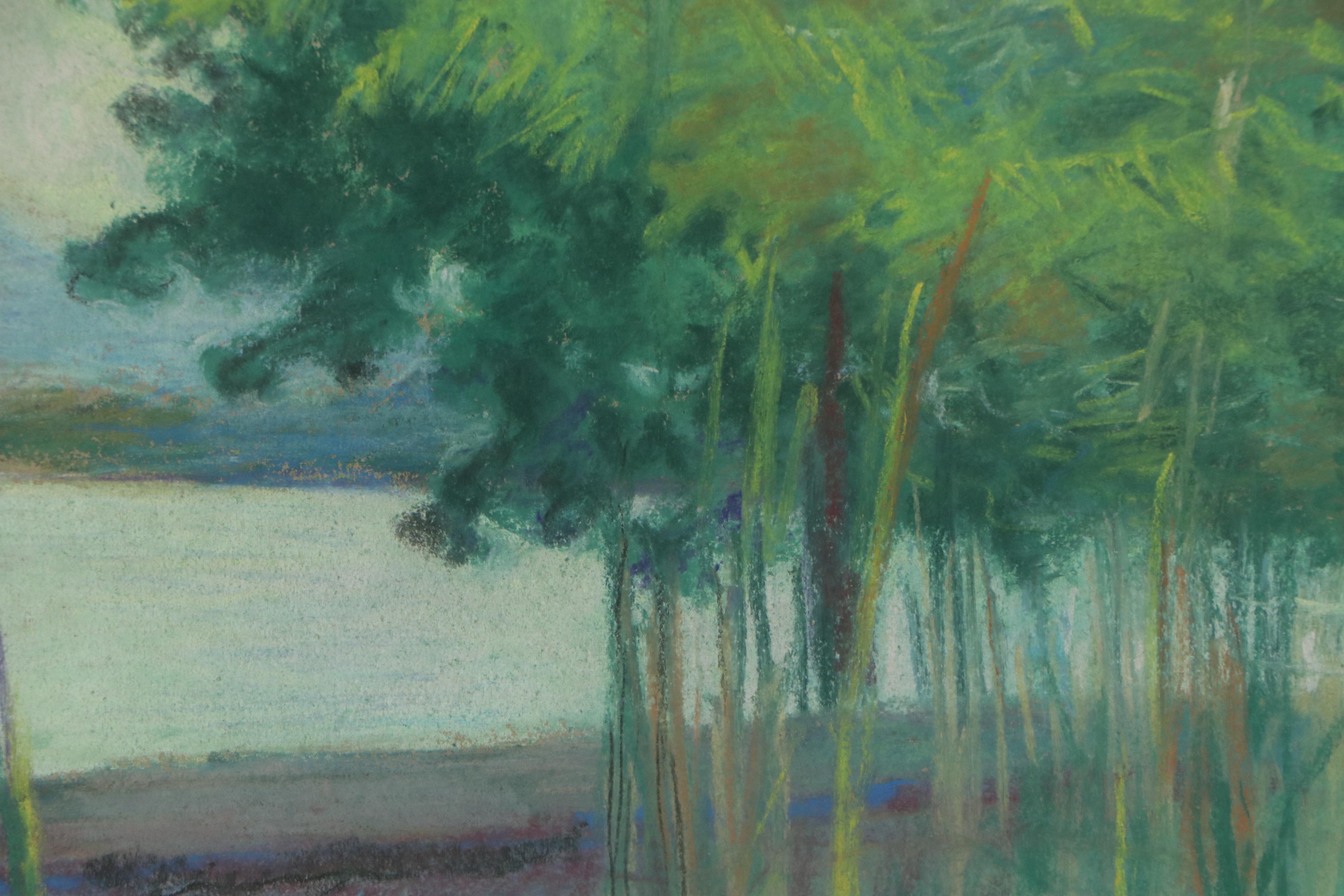 Rabbi Frederick Solomon Forested Landscape Pastel Drawings, Mid-20th Century