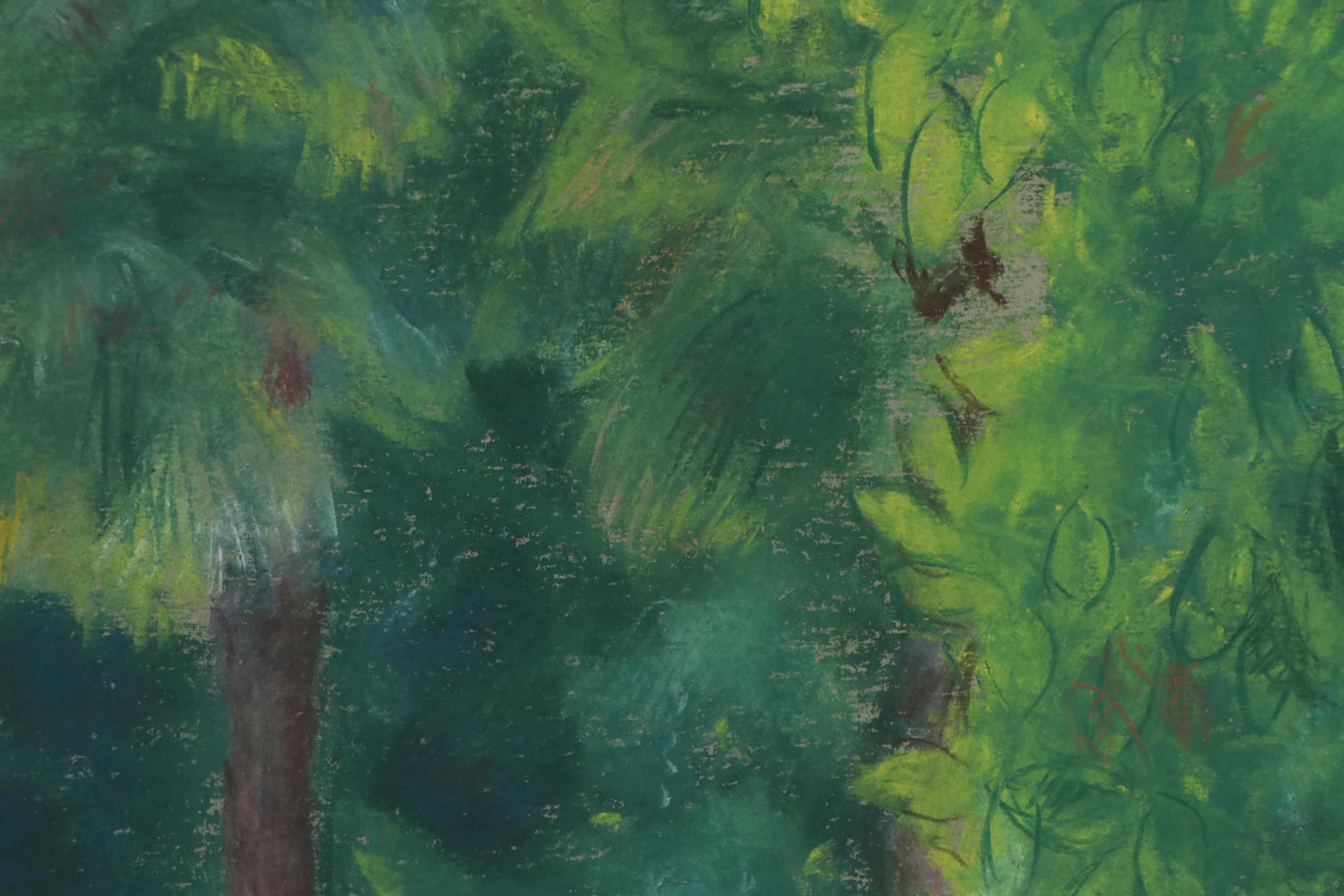 Rabbi Frederick Solomon Forested Landscape Pastel Drawings, Mid-20th Century