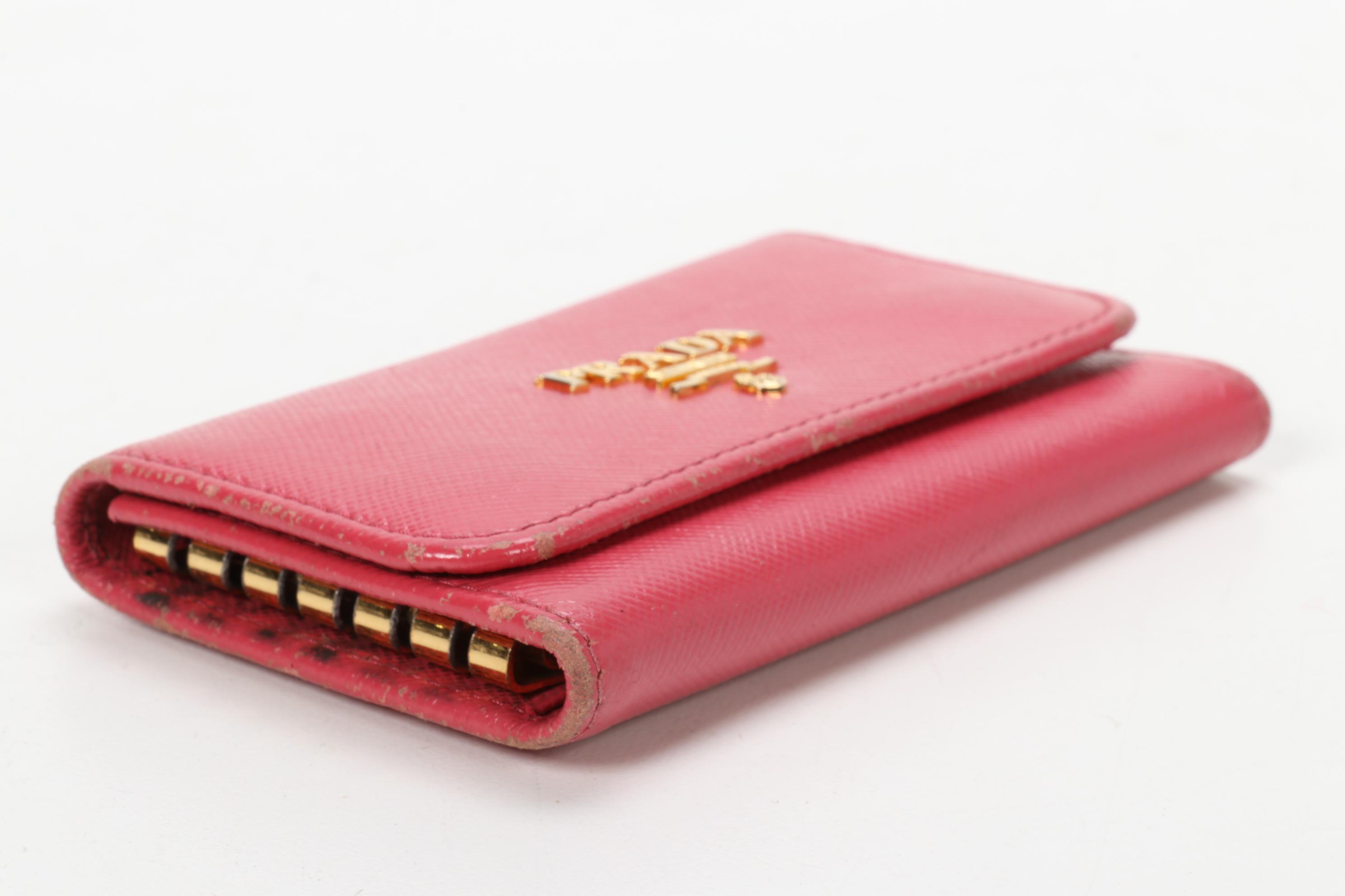 Prada Six-Key Hook Case in Coral Pink Saffiano Leather