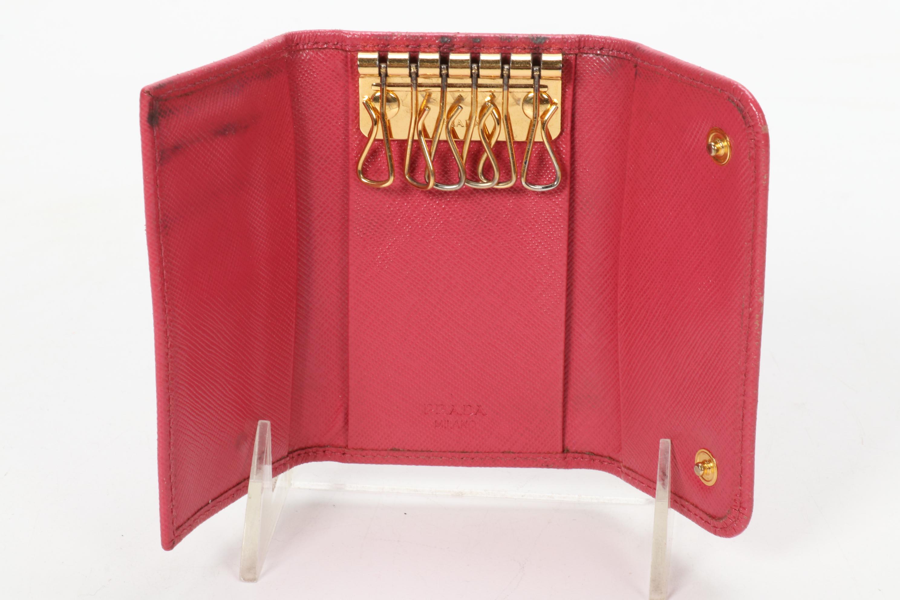 Prada Six-Key Hook Case in Coral Pink Saffiano Leather