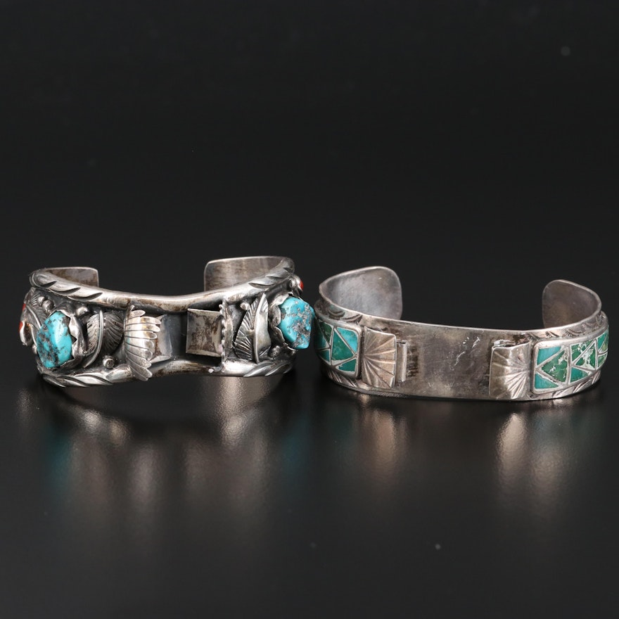S. Jon Sterling Silver Turquoise and Coral Watch Cuffs
