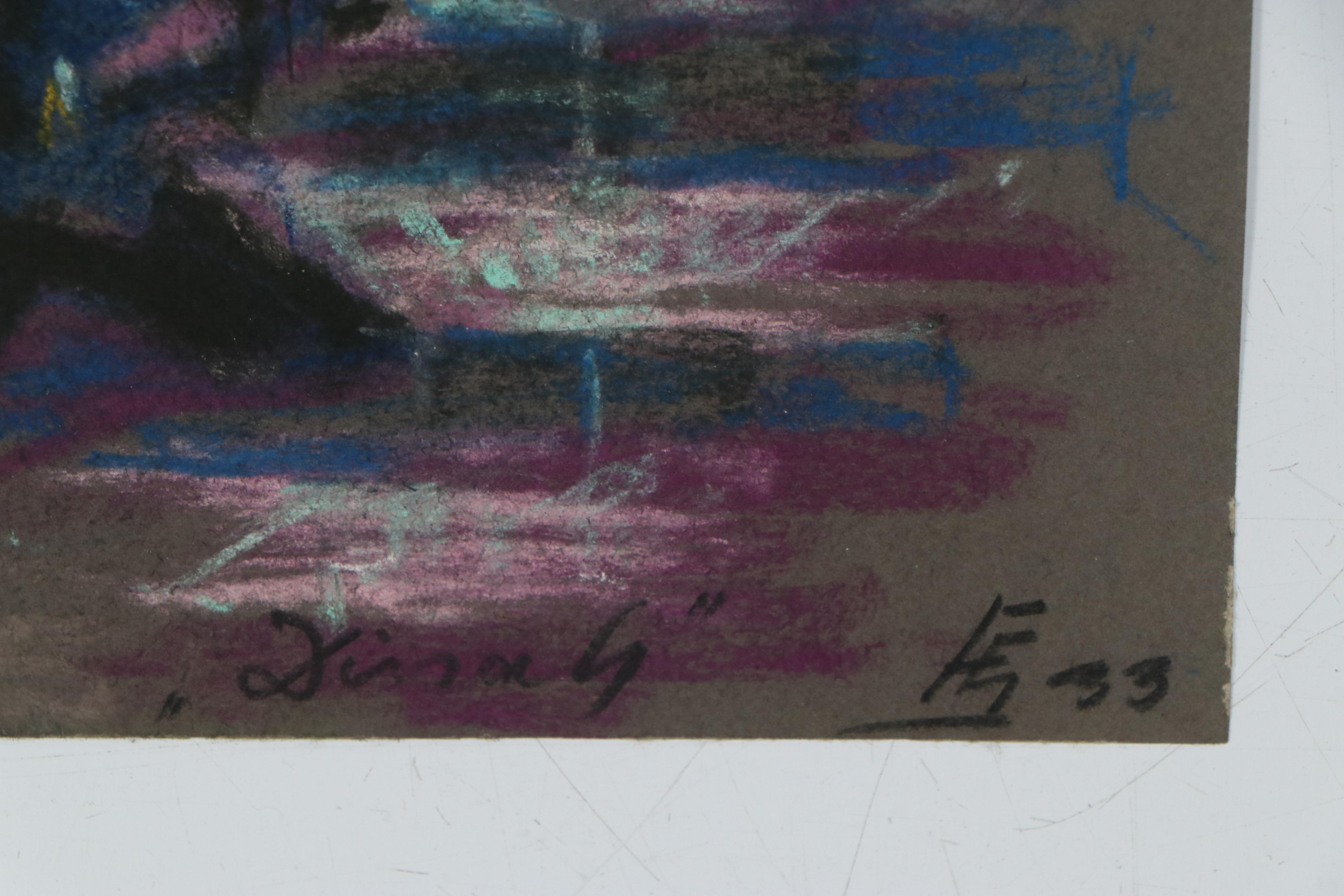 Rabbi Frederick Solomon Figural and Landscape Pastel Drawing, Early 20th Century