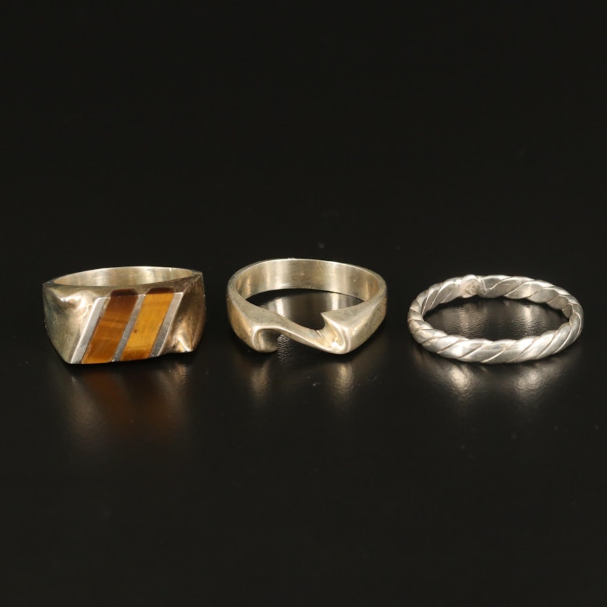 Sterling Rings Including Tiger's Eye