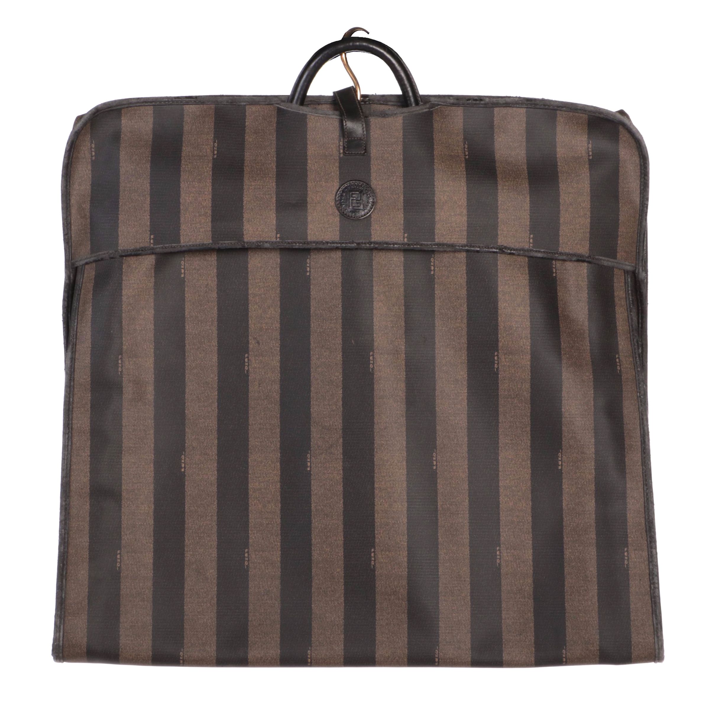 Fendi Garment Bag in Pequin Coated Canvas and Black Leather Trim