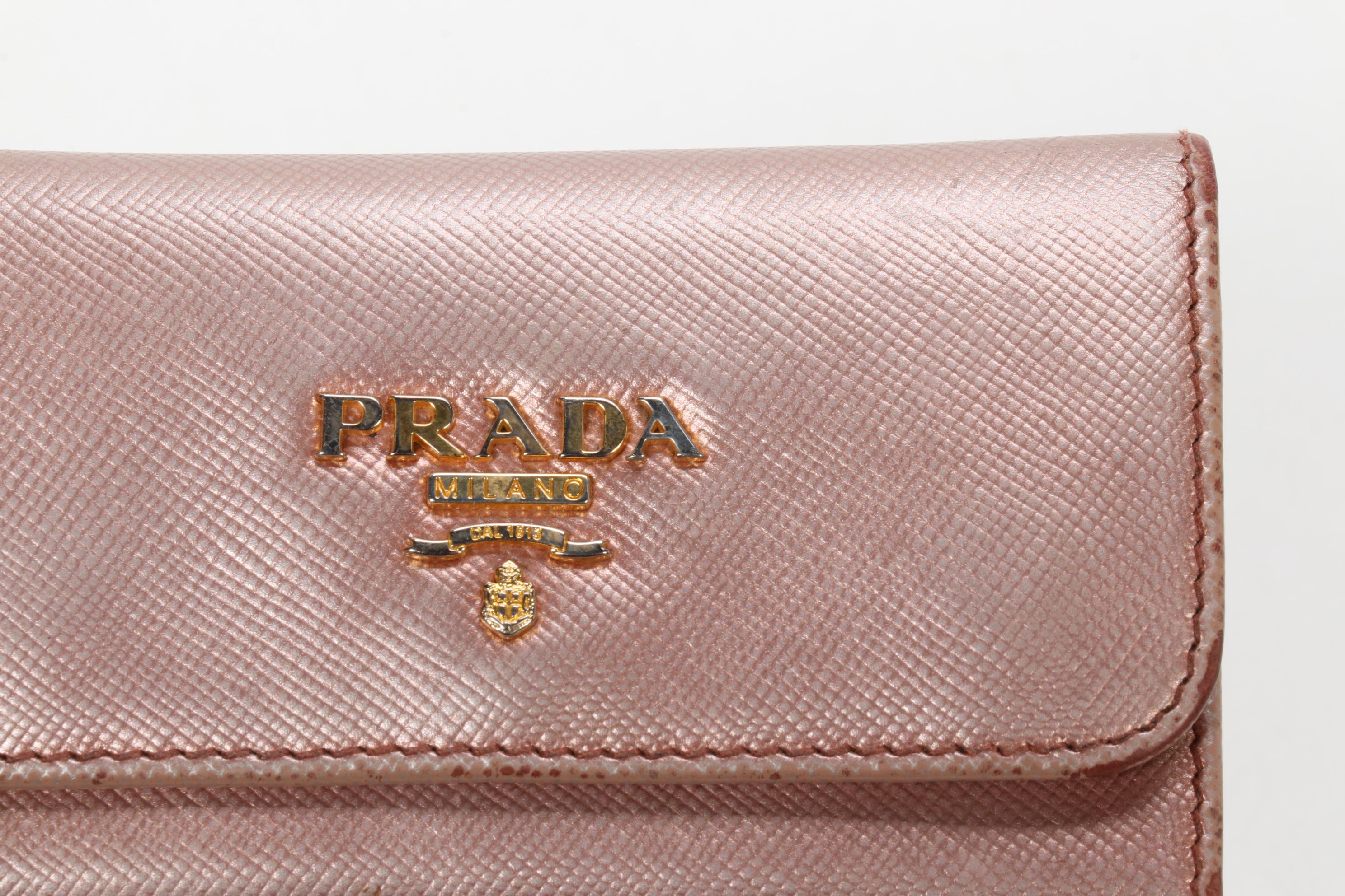 Prada Six-Key Ring Case in Metallic Pink Saffiano Leather