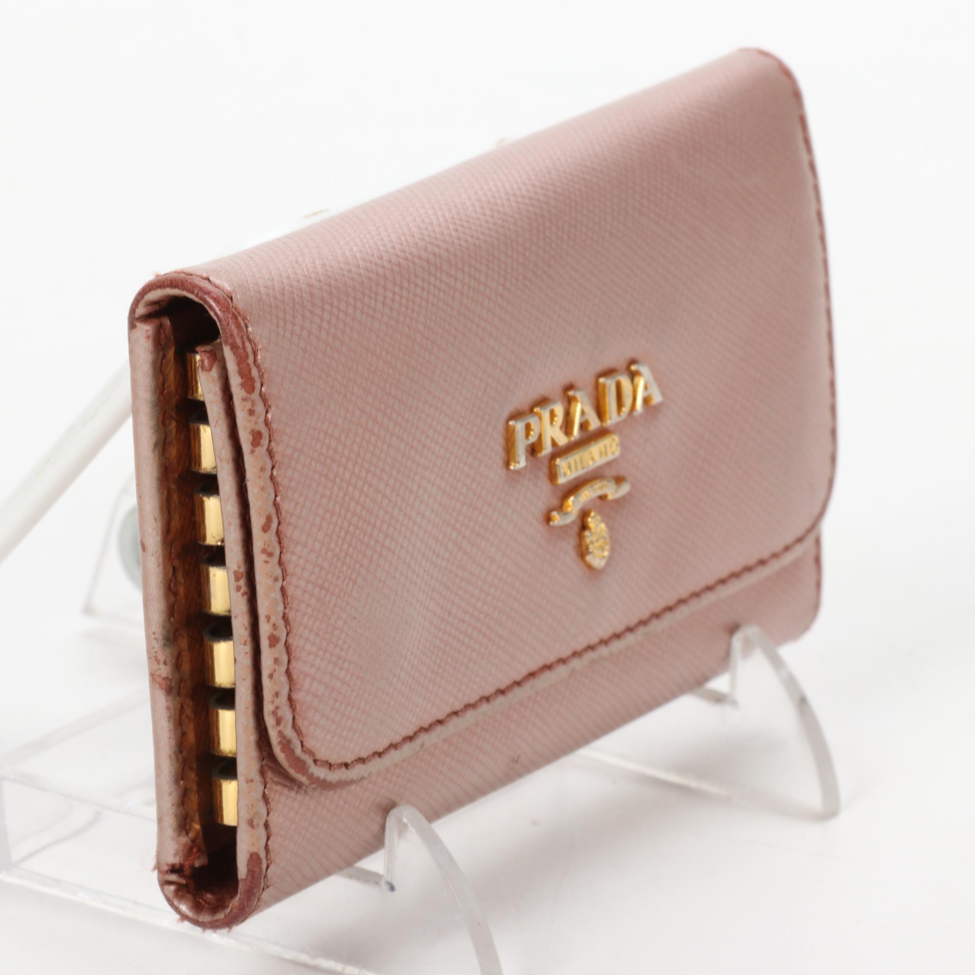 Prada Six-Key Ring Case in Metallic Pink Saffiano Leather