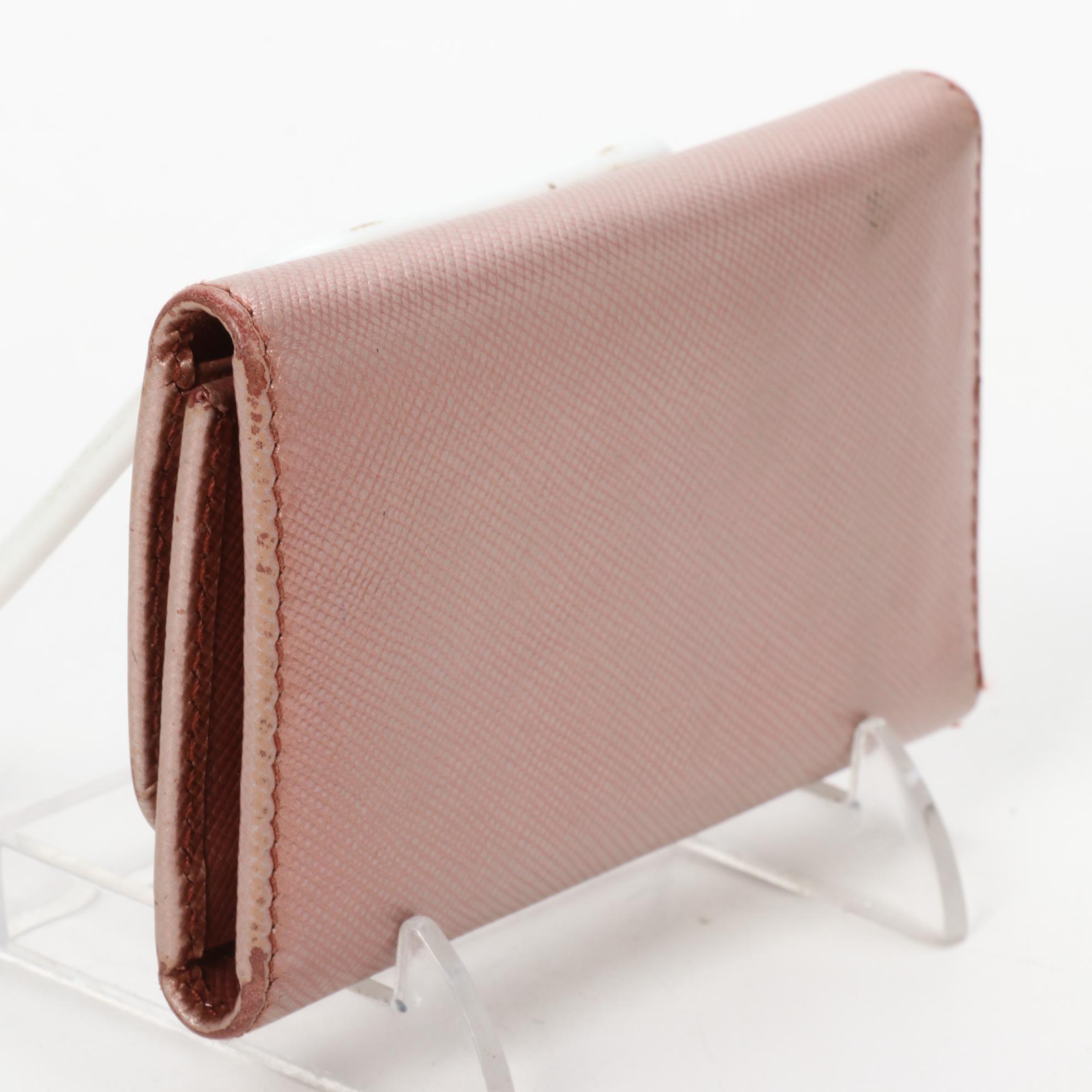 Prada Six-Key Ring Case in Metallic Pink Saffiano Leather