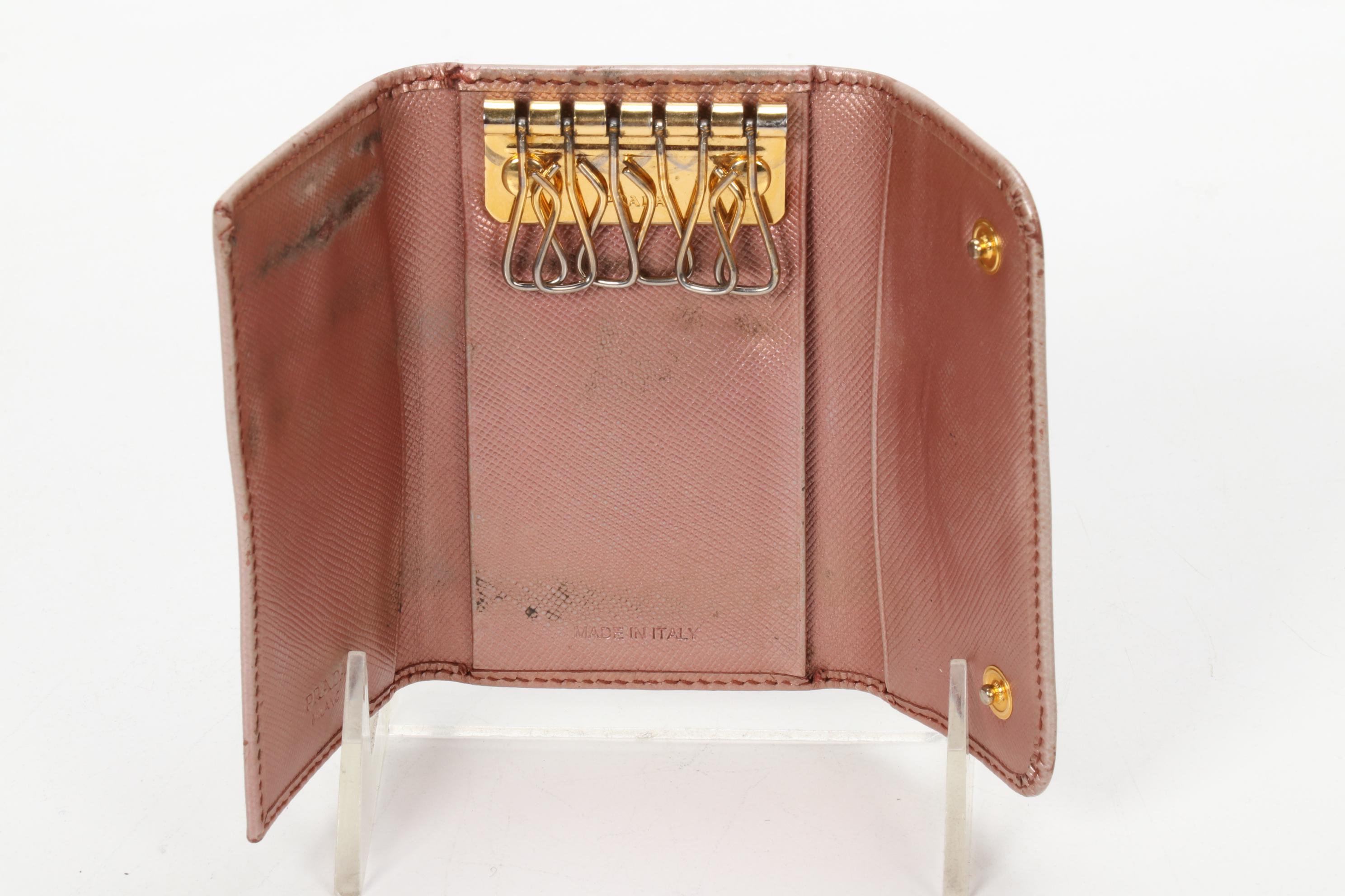 Prada Six-Key Ring Case in Metallic Pink Saffiano Leather