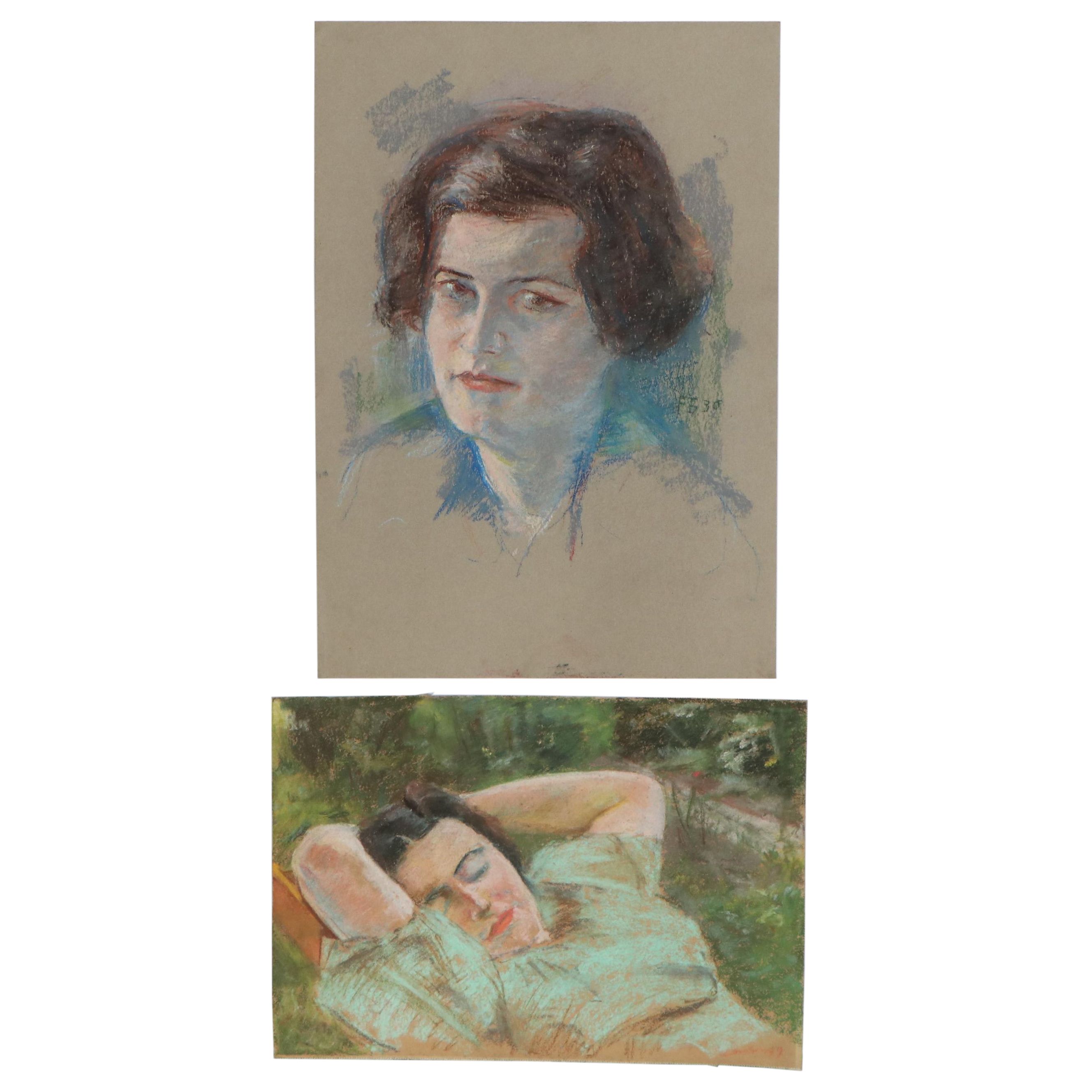 Rabbi Frederick Solomon Portrait Pastel Drawings, Early 20th Century