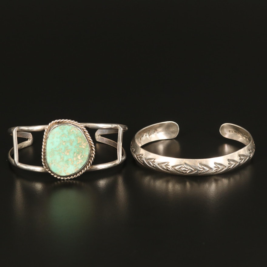 Sterling Silver Cuffs Featuring Signed W. Tracy and Turquoise