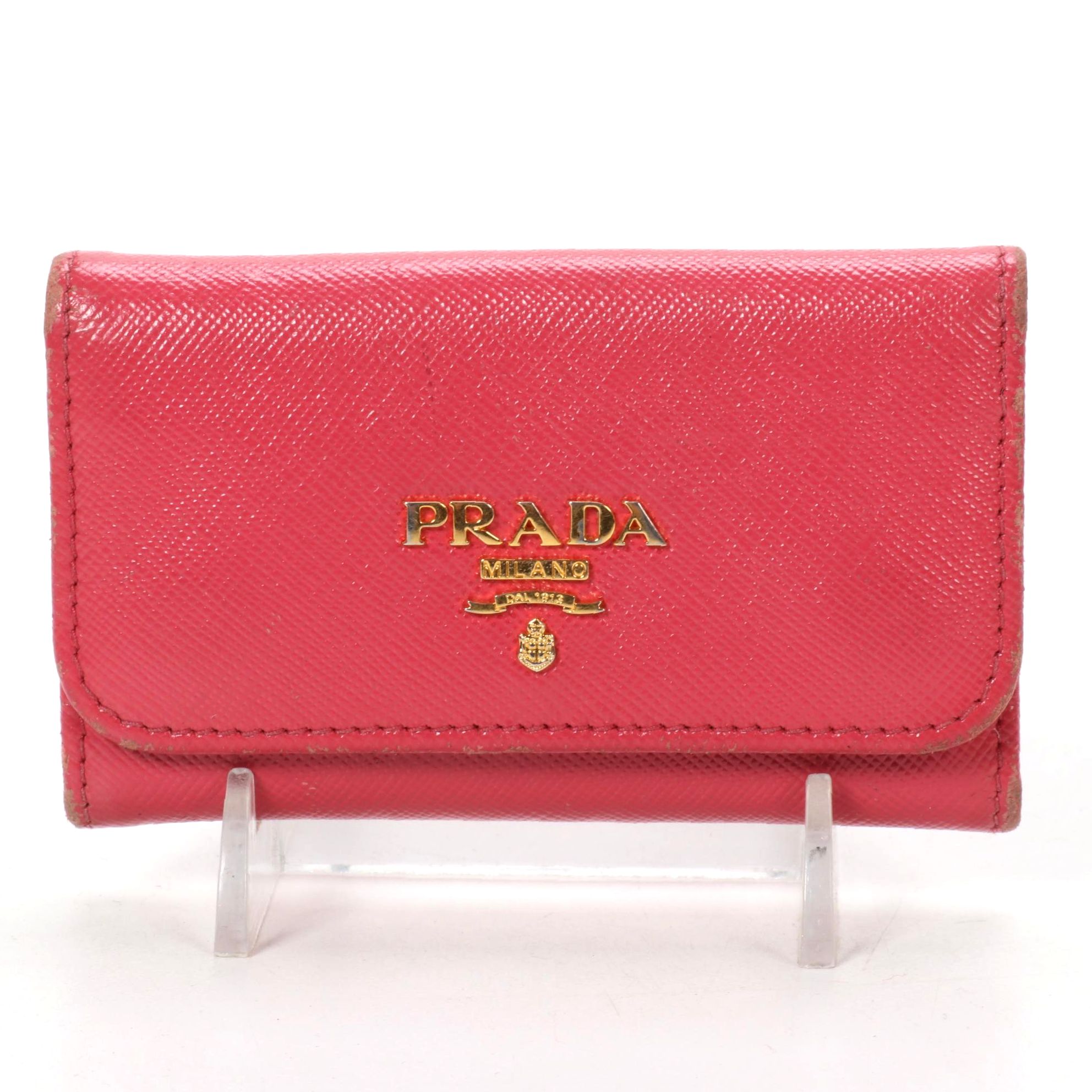 Prada Six-Key Hook Case in Coral Pink Saffiano Leather
