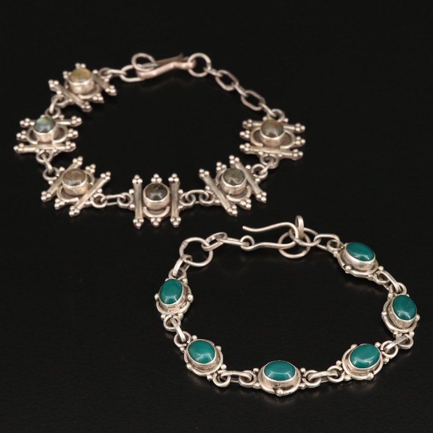 Sterling Silver Labradorite and Chalcedony Bracelets