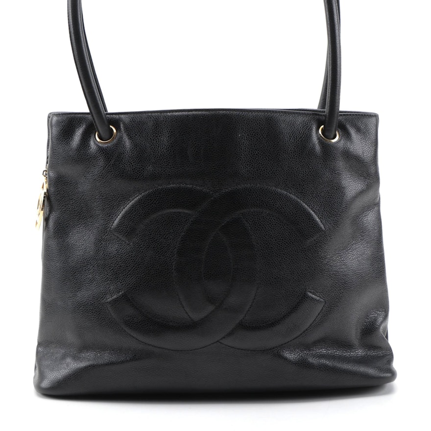 Chanel Black Caviar Leather CC Zipper Tote Bag