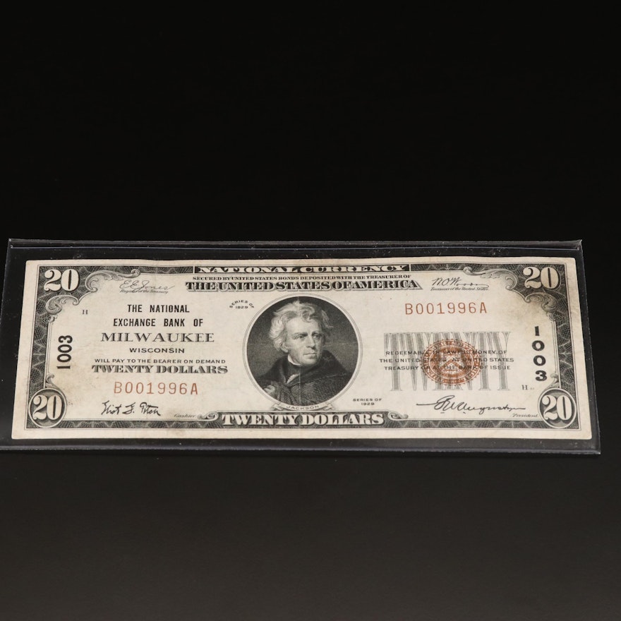 Series of 1929 $20 National Currency Note from Milwaukee
