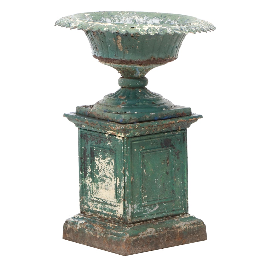 Painted Cast Iron Garden Urn, Late 19th/Early 20th Century