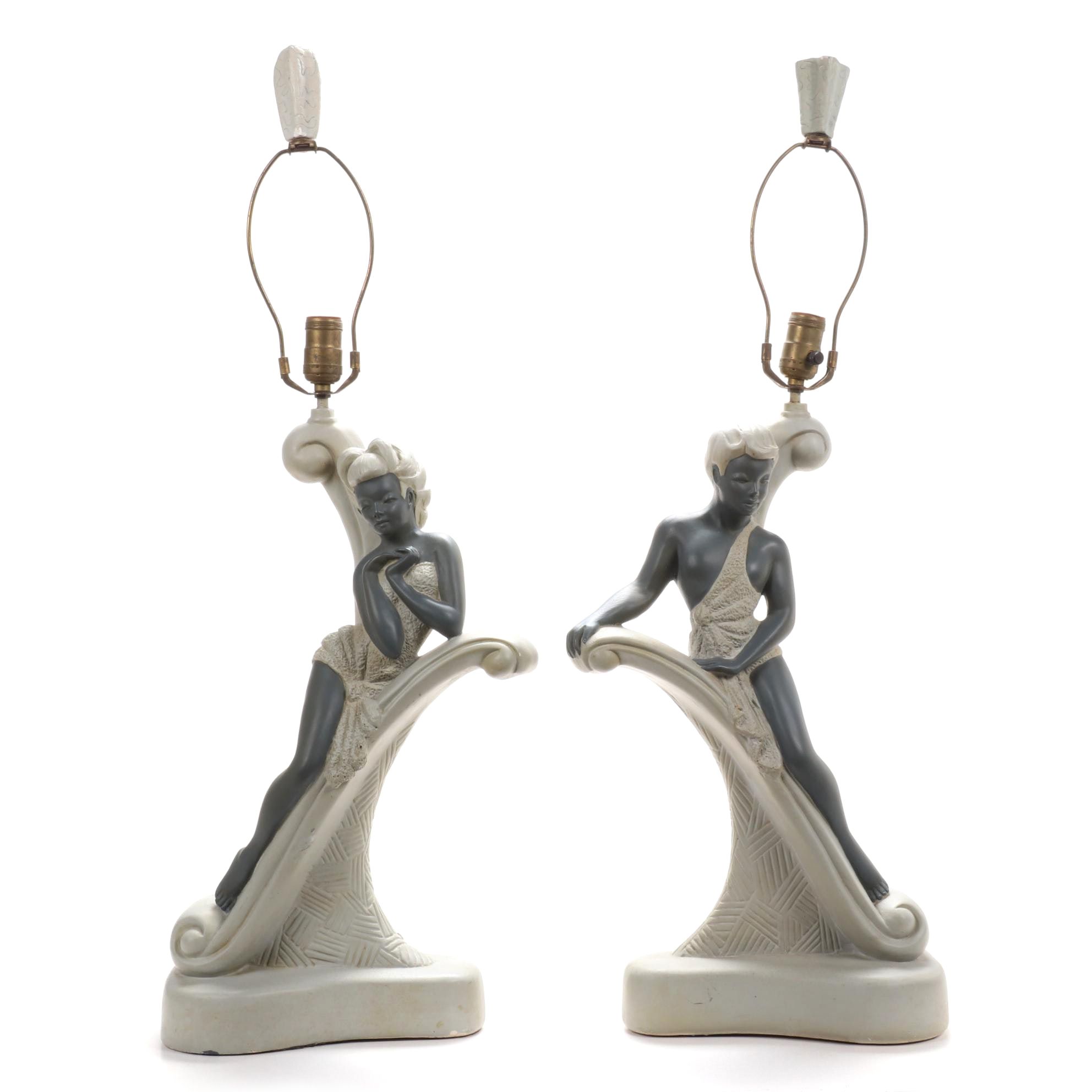 Continental Art Co. Chalkware Figural Table Lamps,1951