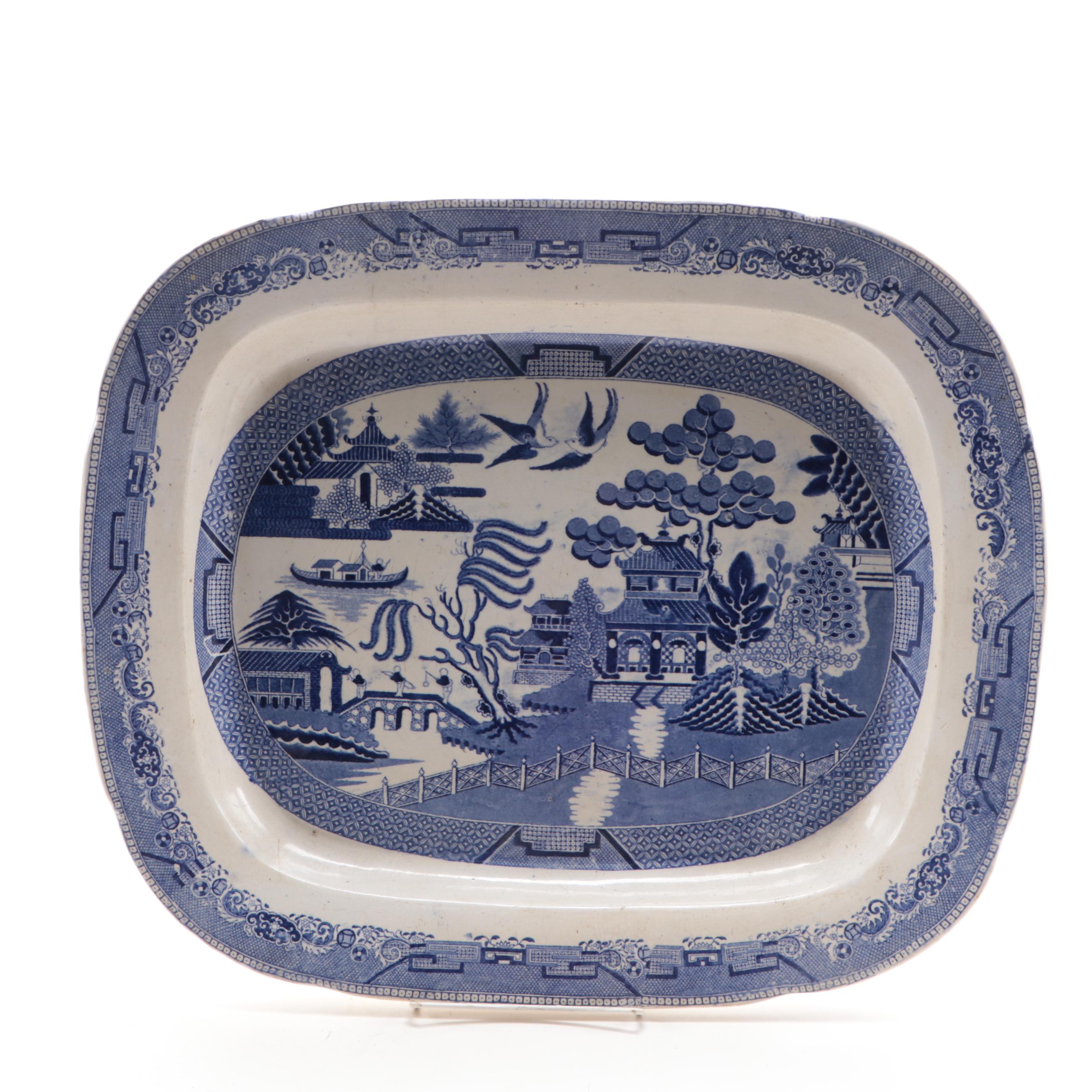 English "Blue Willow" Transferware Soup Tureen and Serving Tray, 19th Century