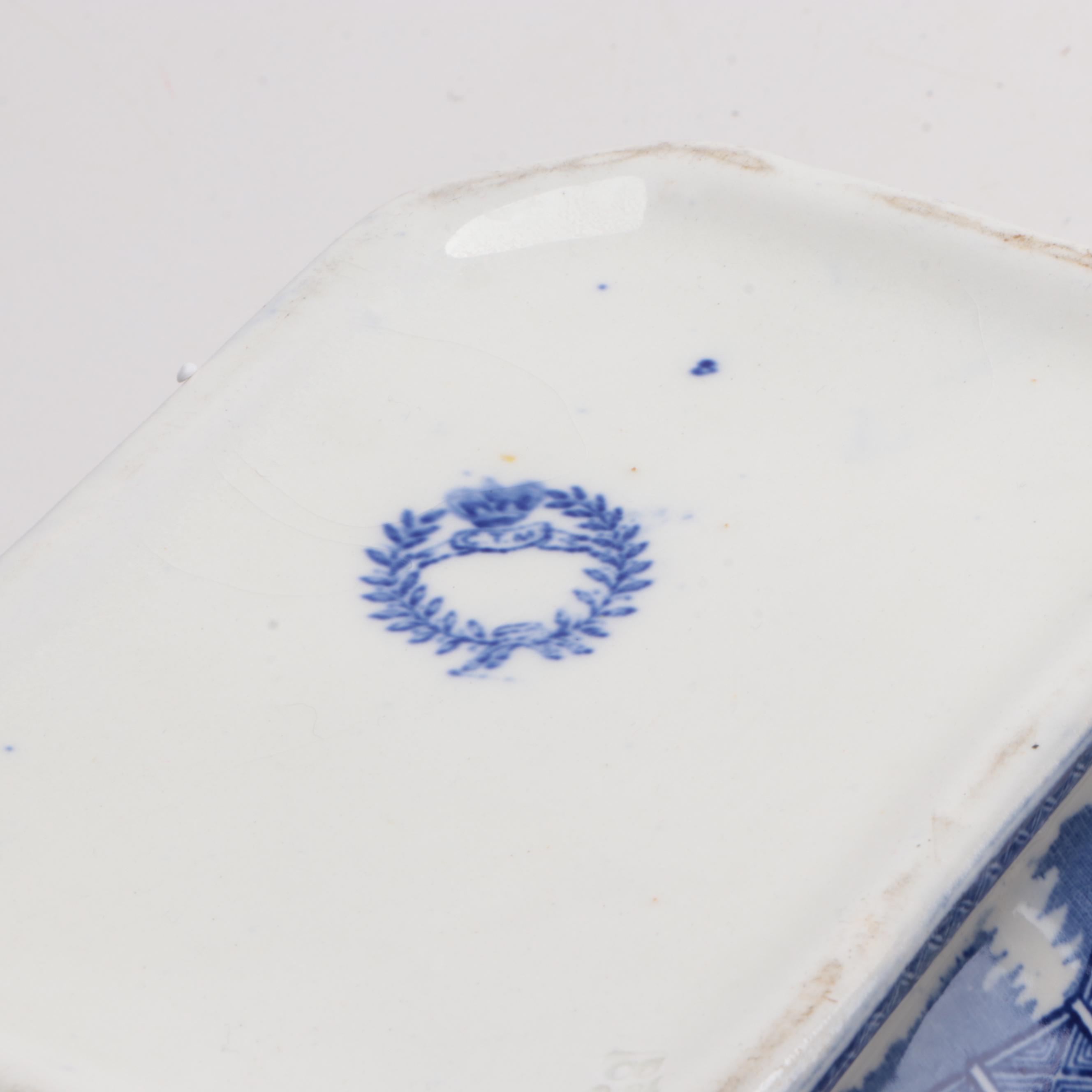 English "Blue Willow" Transferware Soup Tureen and Serving Tray, 19th Century