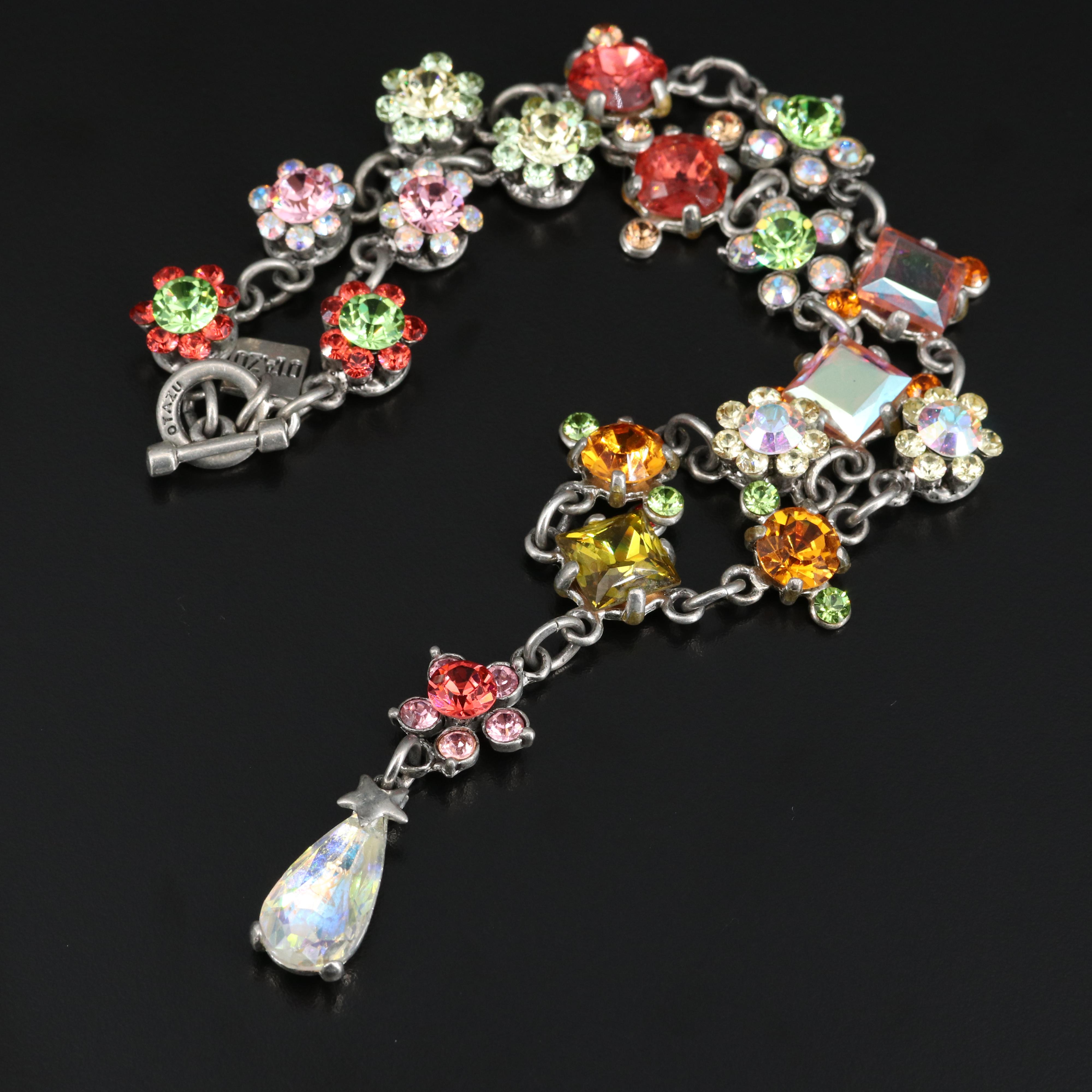 Rodrigo Otazu Rhinestone Flower Necklace and Earrings