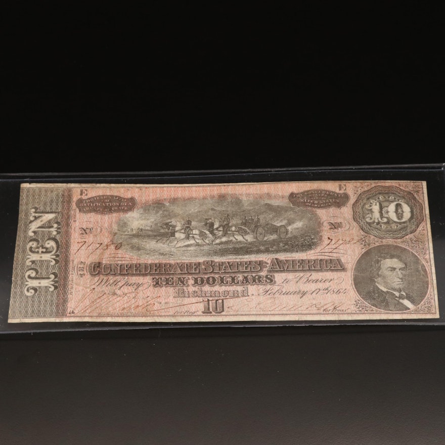 1864 Confederate States of America $10 Banknote