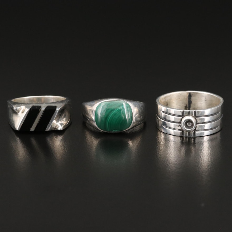 Sterling Rings Including Malachite and Glass