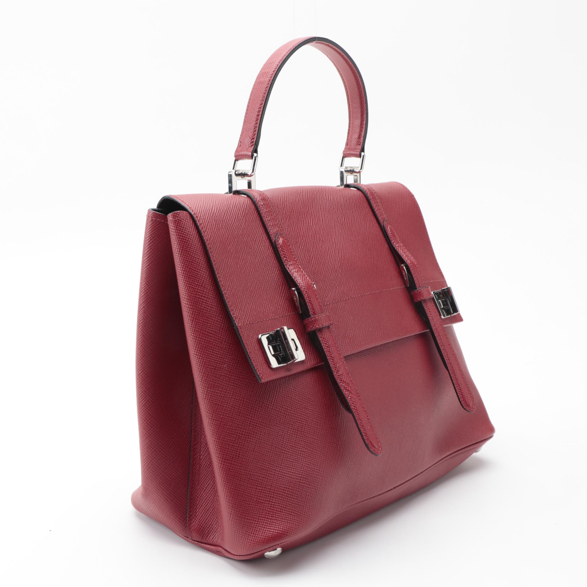 Prada Red Saffiano Lux Leather Large Flap Satchel