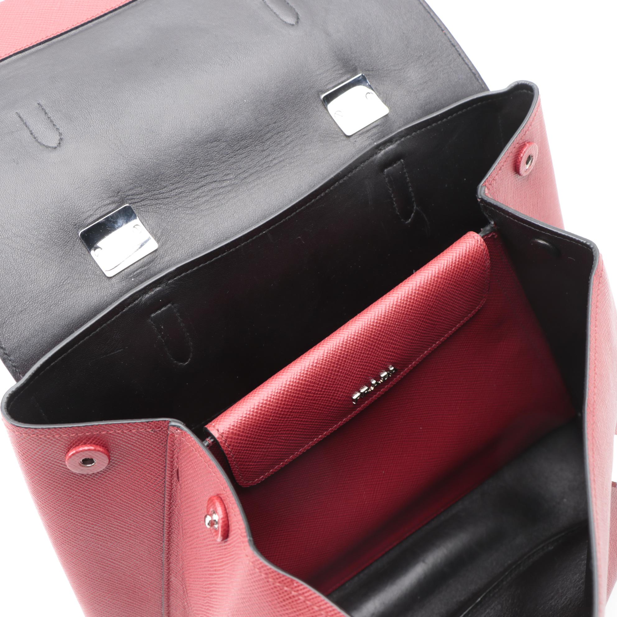 Prada Red Saffiano Lux Leather Large Flap Satchel