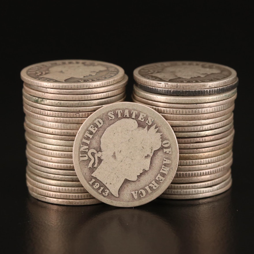 Forty-Two Circulated Barber Silver Dimes