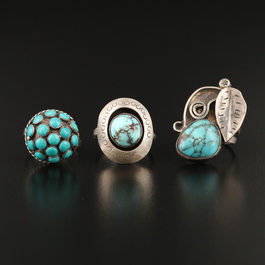 Southwestern Sterling Rings Including Turquoise and Faux Turquoise