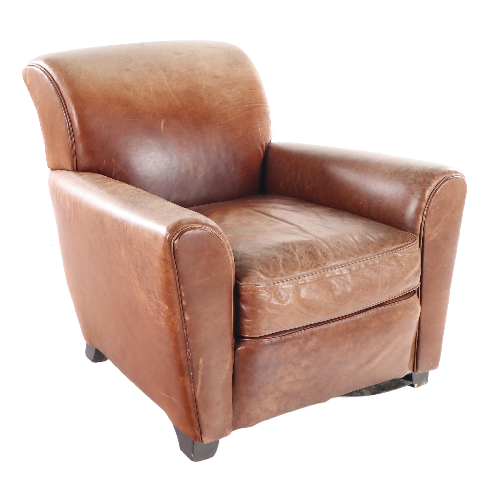 Mitchell Gold for Pottery Barn Art Deco Style Brown Leather Club Chair