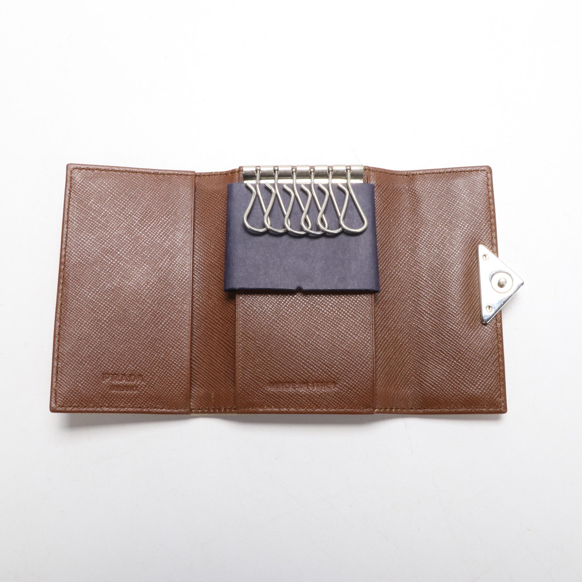 Prada Six-Key Hook Case in Beige Tessuto Nylon and Saffiano Leather