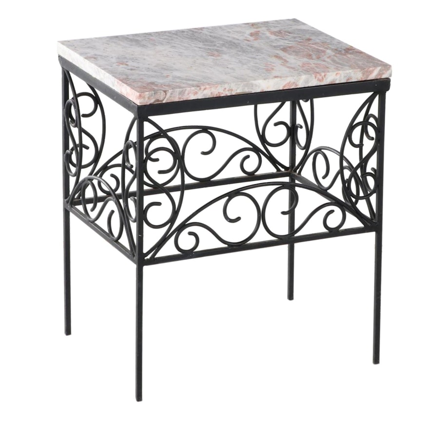 Iron and Variegated Marble Side Table