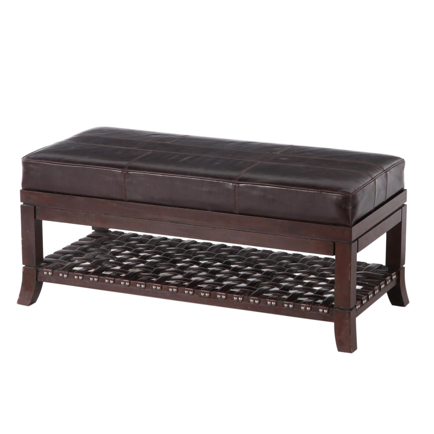 Eric Brand for Mulholland Brothers Hardwood and Brown Leather Two-Tier Bench
