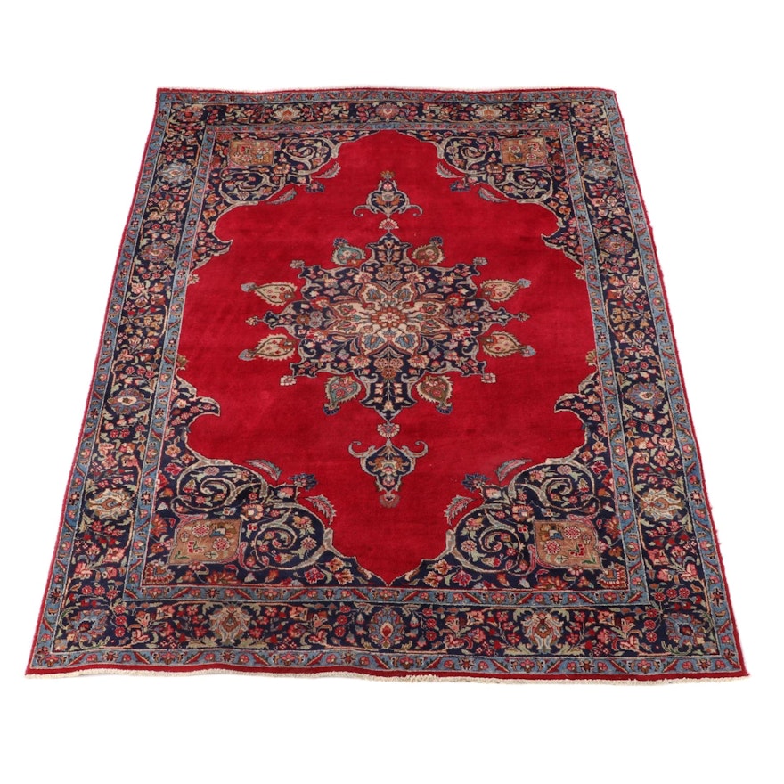 7'1 x 10'1 Hand-Knotted Persian Kerman Wool Area Rug