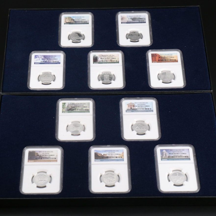 NGC Graded 2010 and 2011 Silver America the Beautiful Quarters