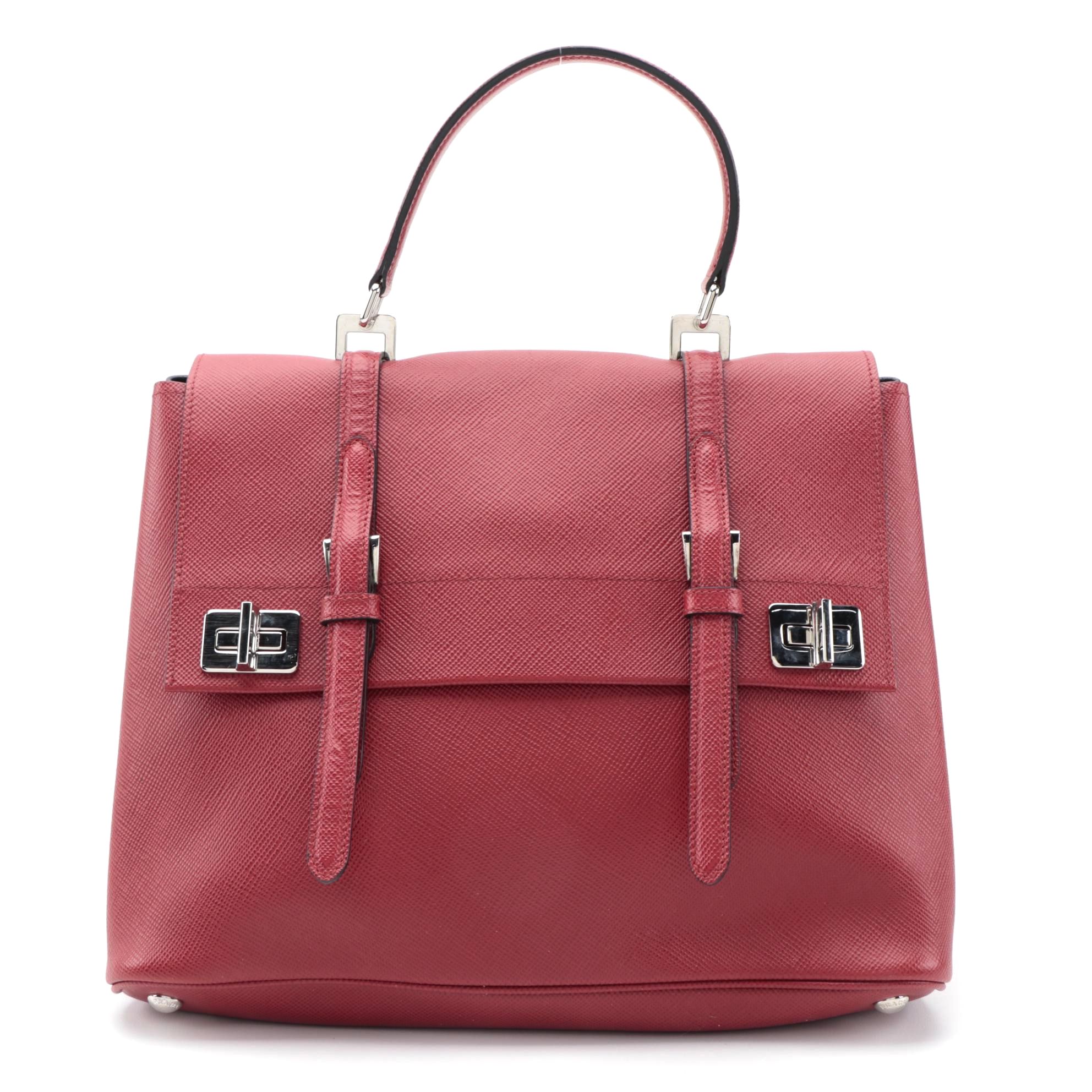 Prada Red Saffiano Lux Leather Large Flap Satchel