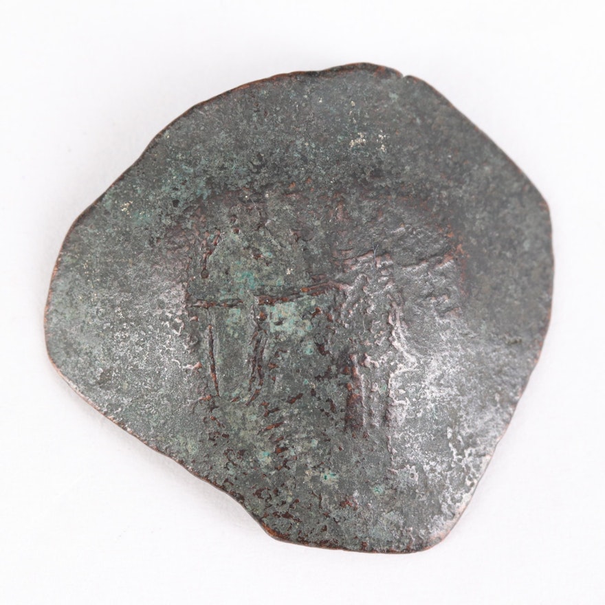 Ancient Byzantine Billon Aspron Trachy Coin of Isaac II, Angelus, ca. 1185