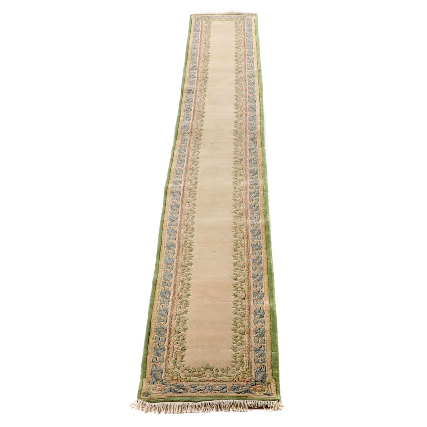 2'7 x 20'9 Hand-Knotted Indian Carved Pile Wool Carpet Runner