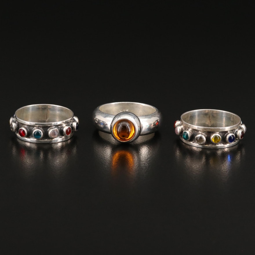 Sterling Rings with Bezel Set Cabochons