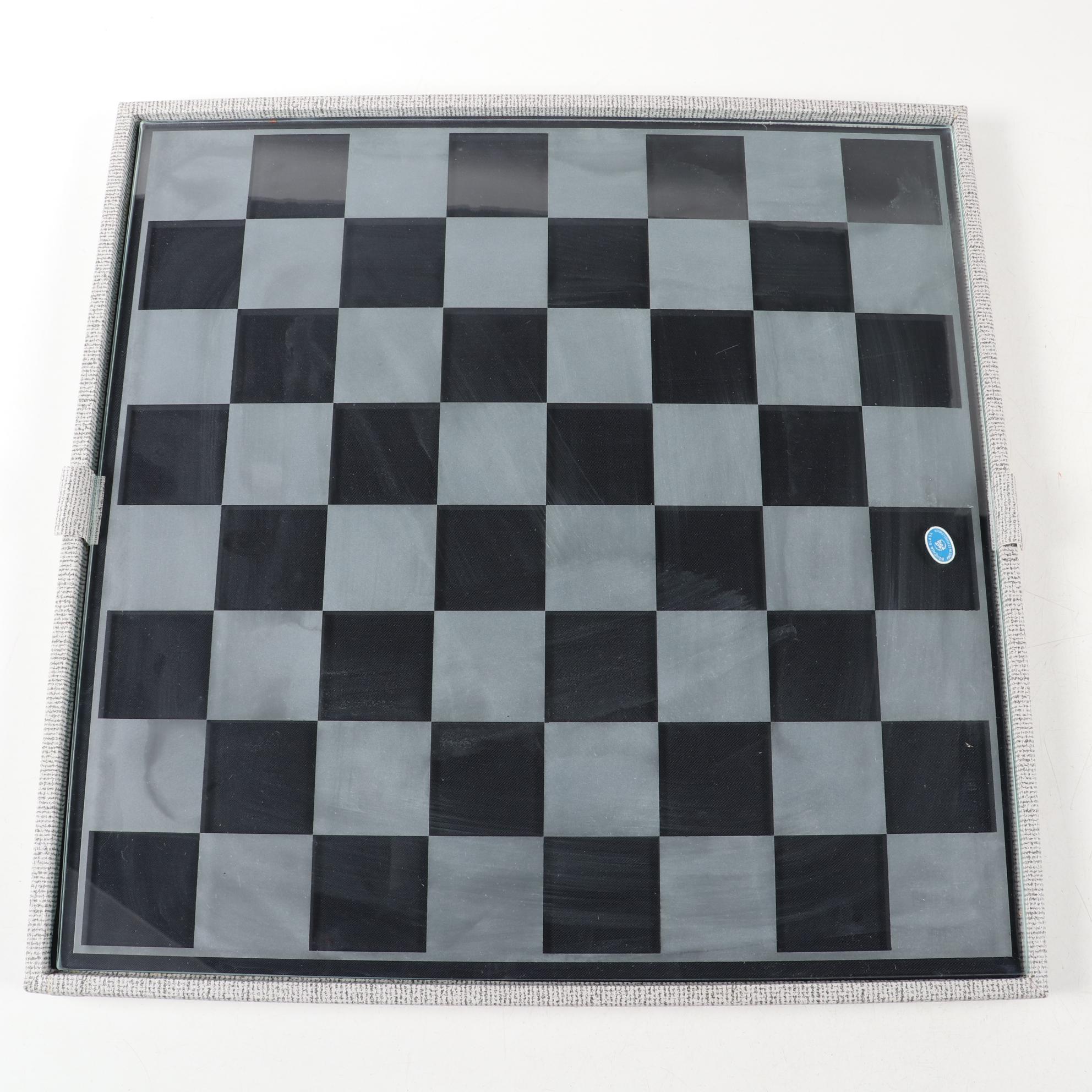 Bohemia Cobalt Blue and Frosted Glass Chess Set in Case