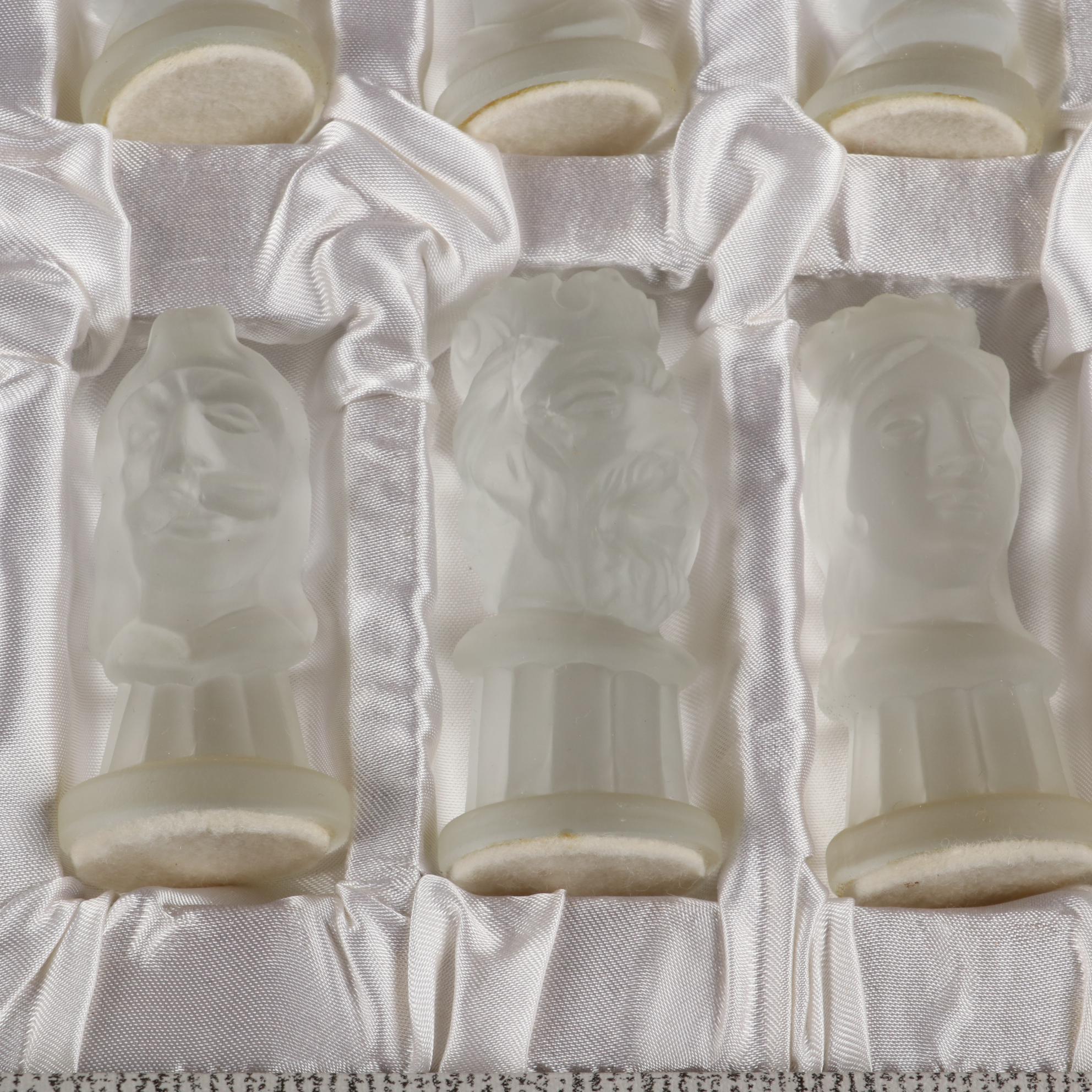 Bohemia Cobalt Blue and Frosted Glass Chess Set in Case