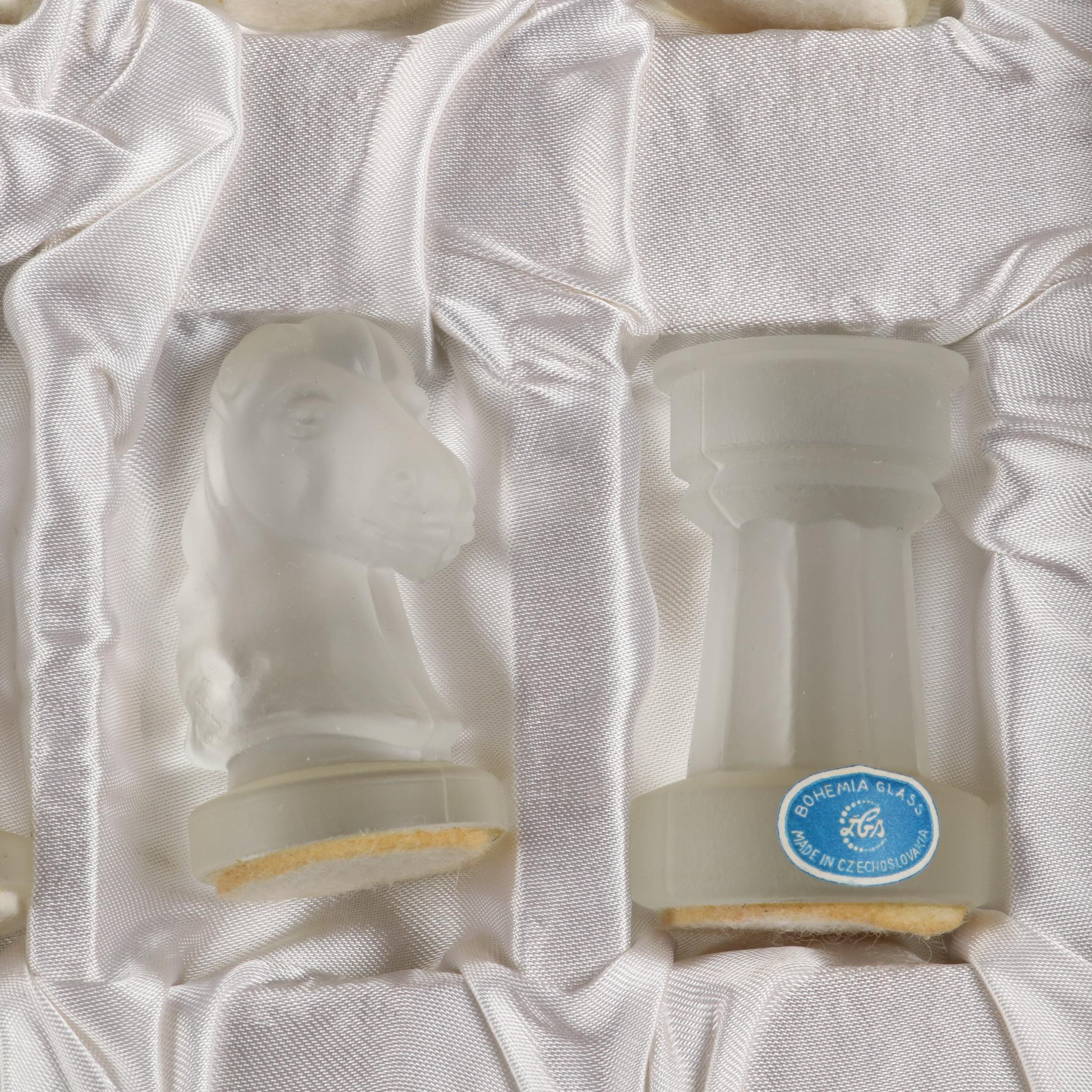 Bohemia Cobalt Blue and Frosted Glass Chess Set in Case