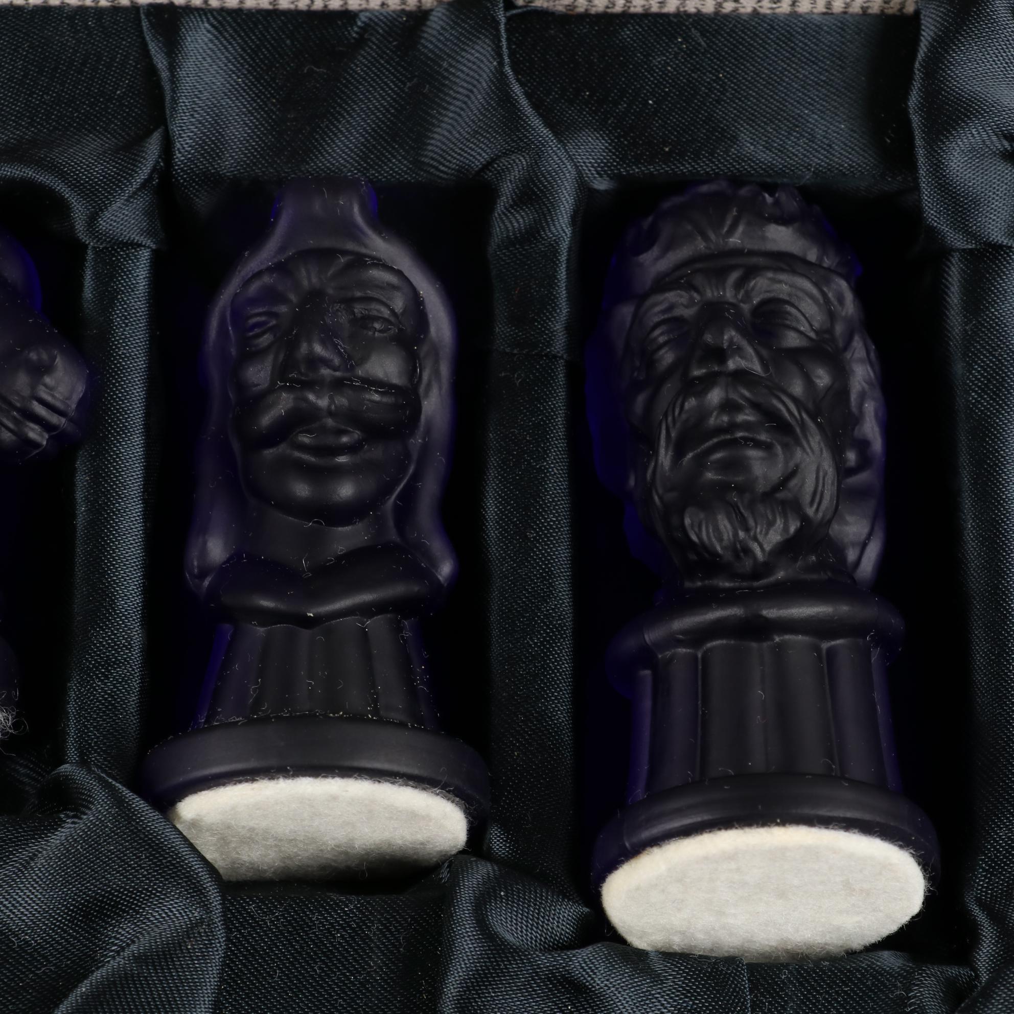 Bohemia Cobalt Blue and Frosted Glass Chess Set in Case