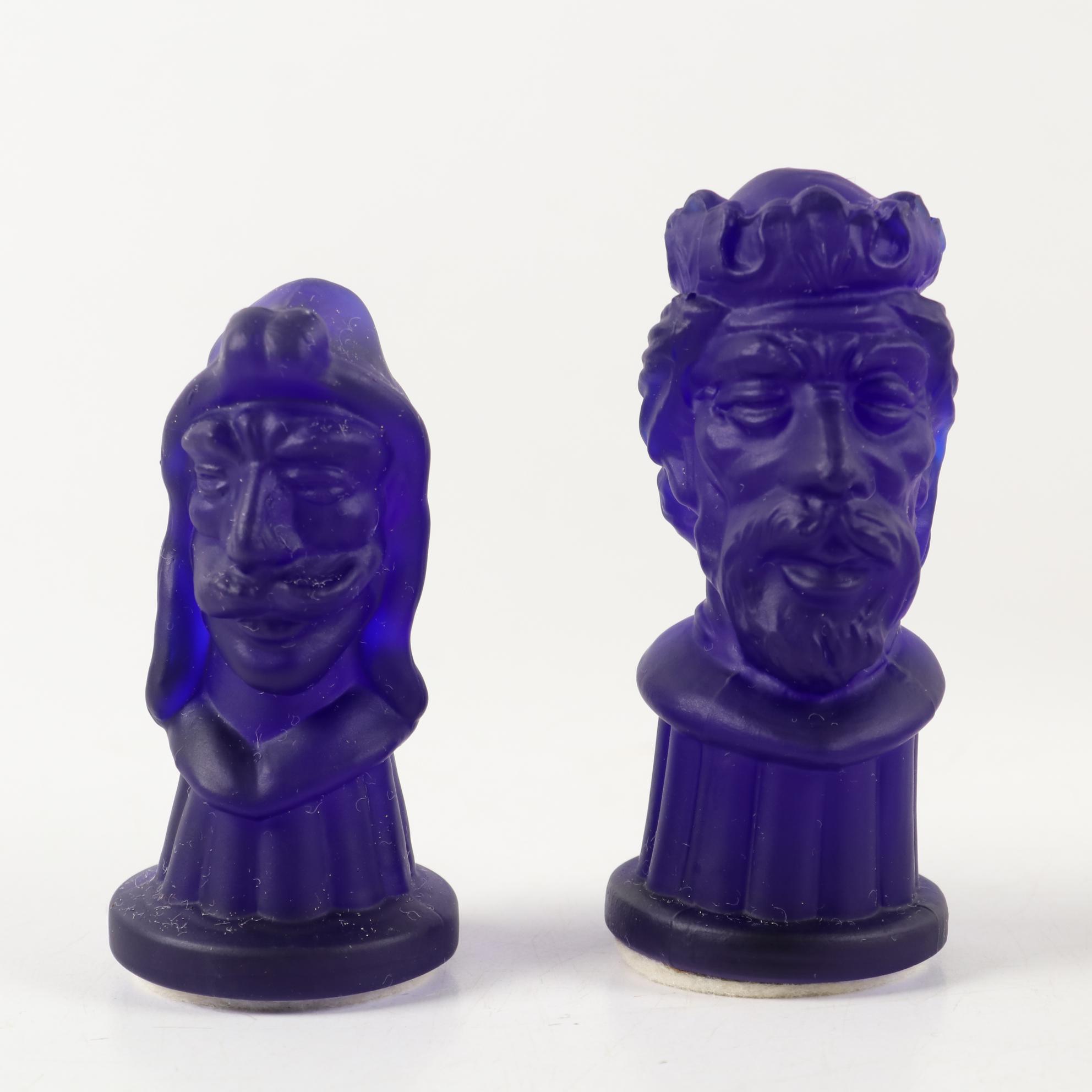 Bohemia Cobalt Blue and Frosted Glass Chess Set in Case