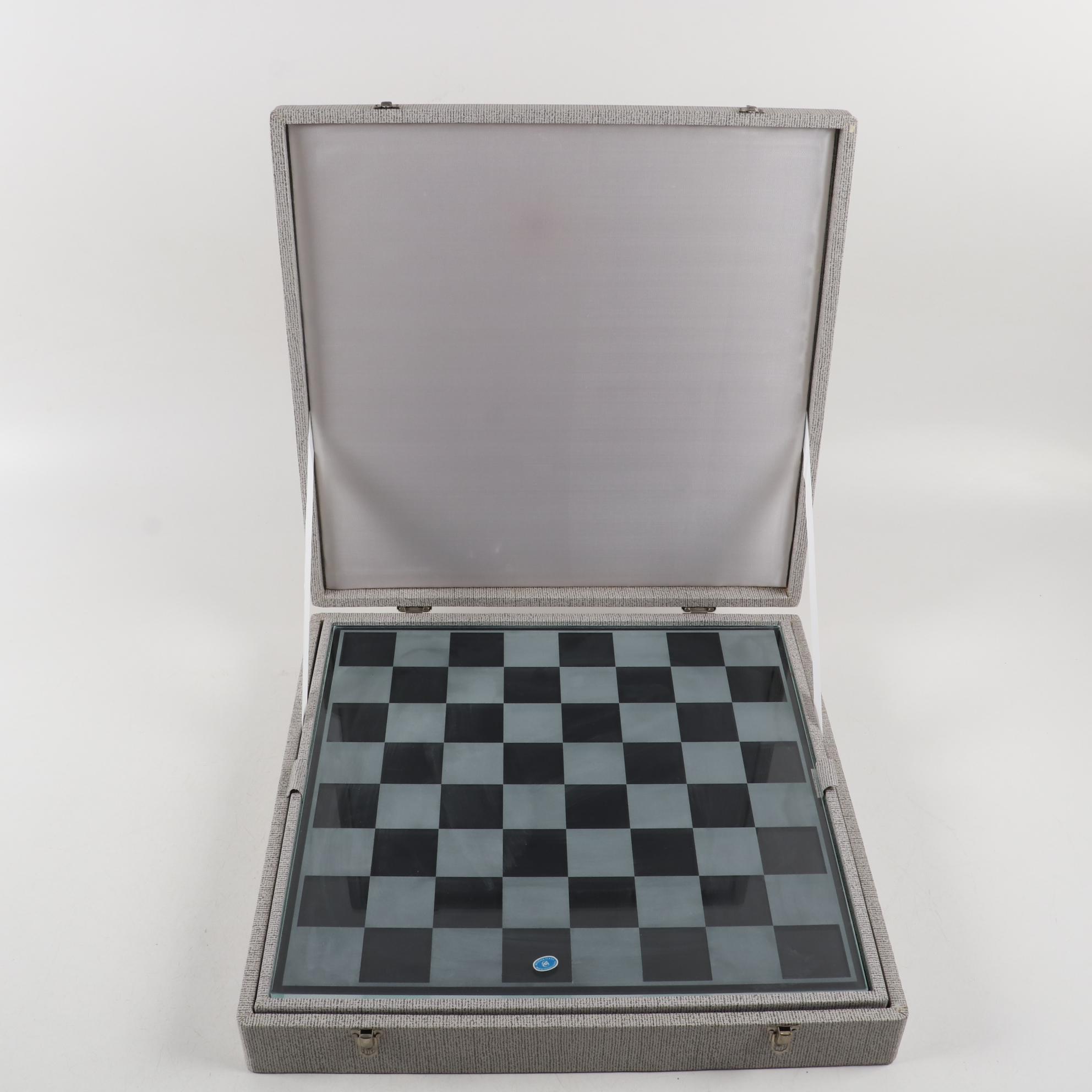 Bohemia Cobalt Blue and Frosted Glass Chess Set in Case