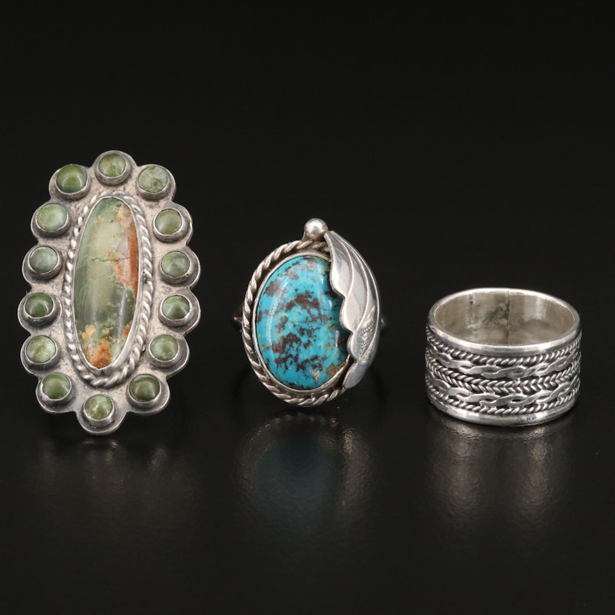 Southwestern Style Sterling Silver Jasper, Turquoise and Niello Rings