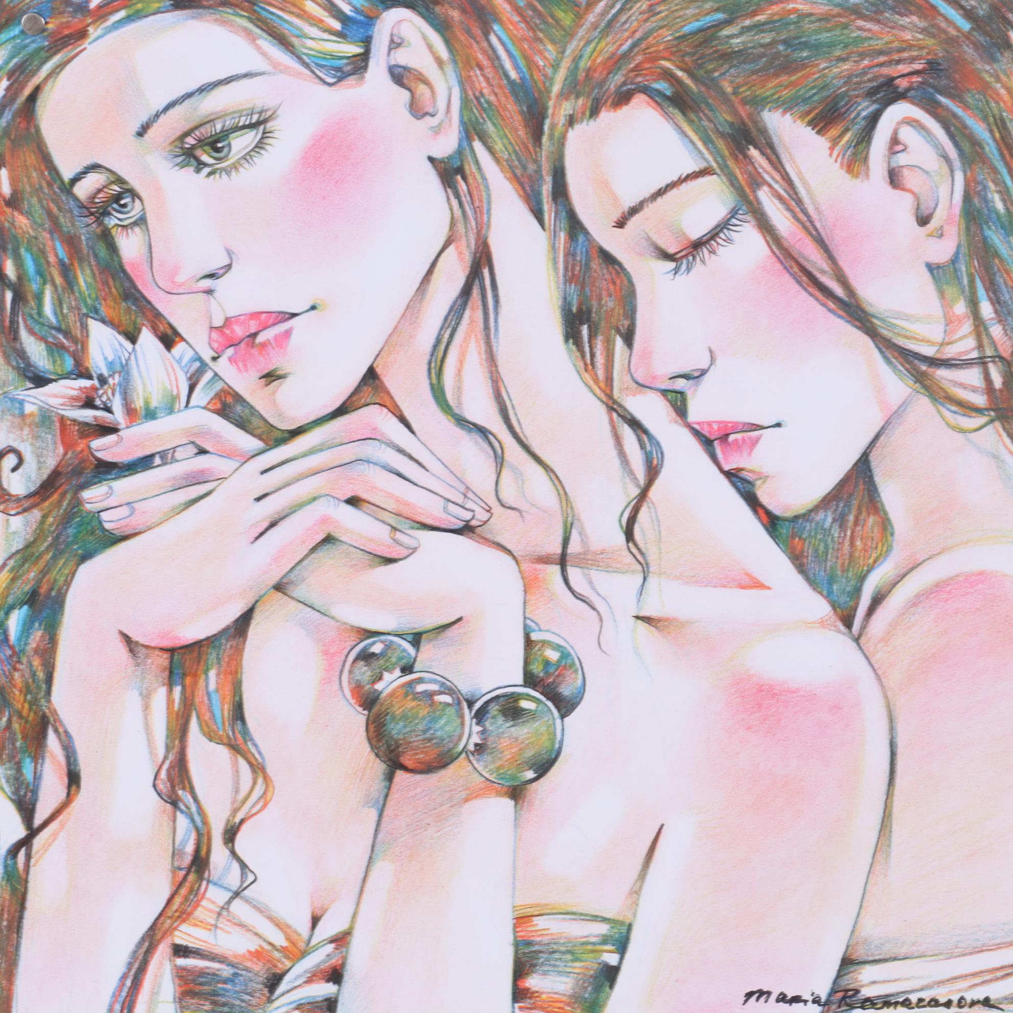 Maria Ramazanova Colored Pencil Drawing of Female Figures, 2020